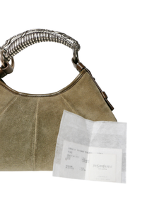 Vintage Yves Saint Laurent Mombasa Horn Handle Suede Bag Grey/Olive