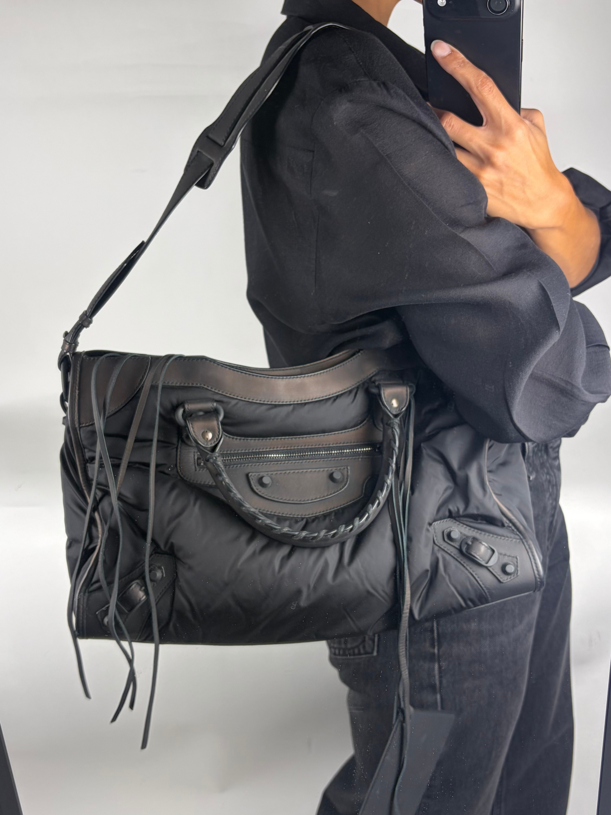 Balenciaga Nylon &amp; Leather Classic City Bag in Black