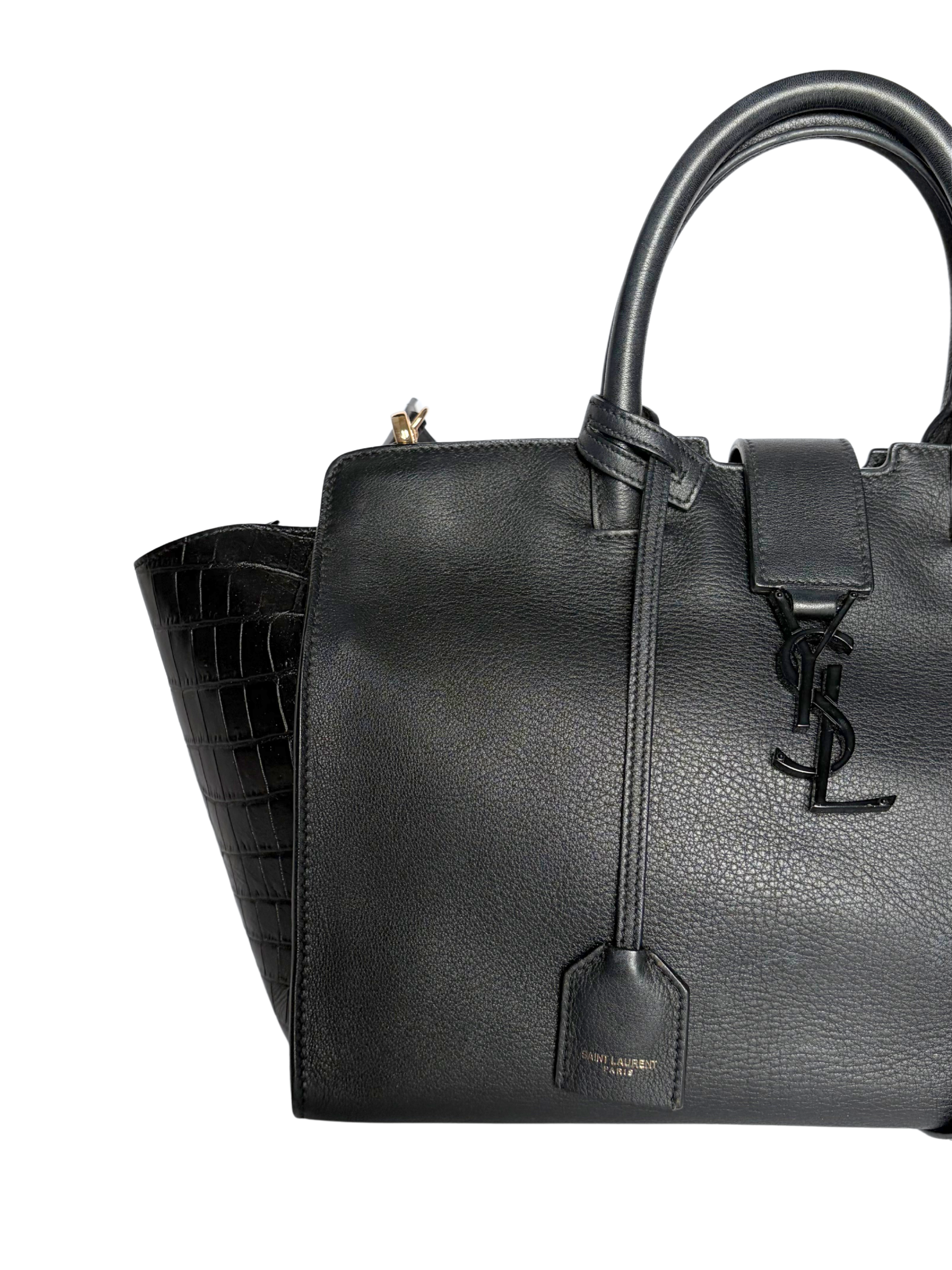 Saint Laurent Black Croc Embossed Leather Baby Downtown Cabas Tote