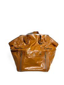 Vintage Saint Laurent Downtown Tote Bag Camel Glossy Leather
