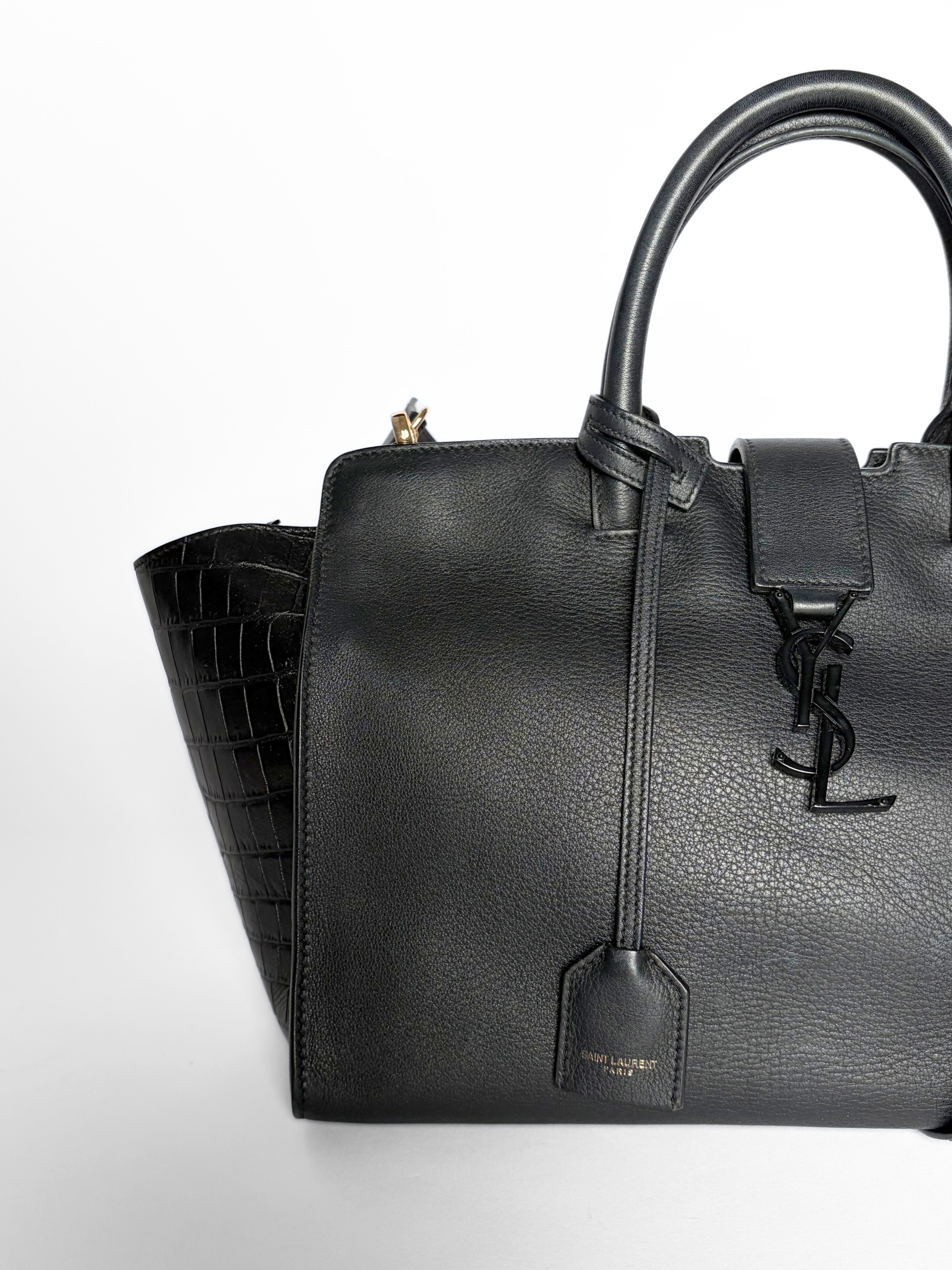 Saint Laurent Black Croc Embossed Leather Baby Downtown Cabas Tote