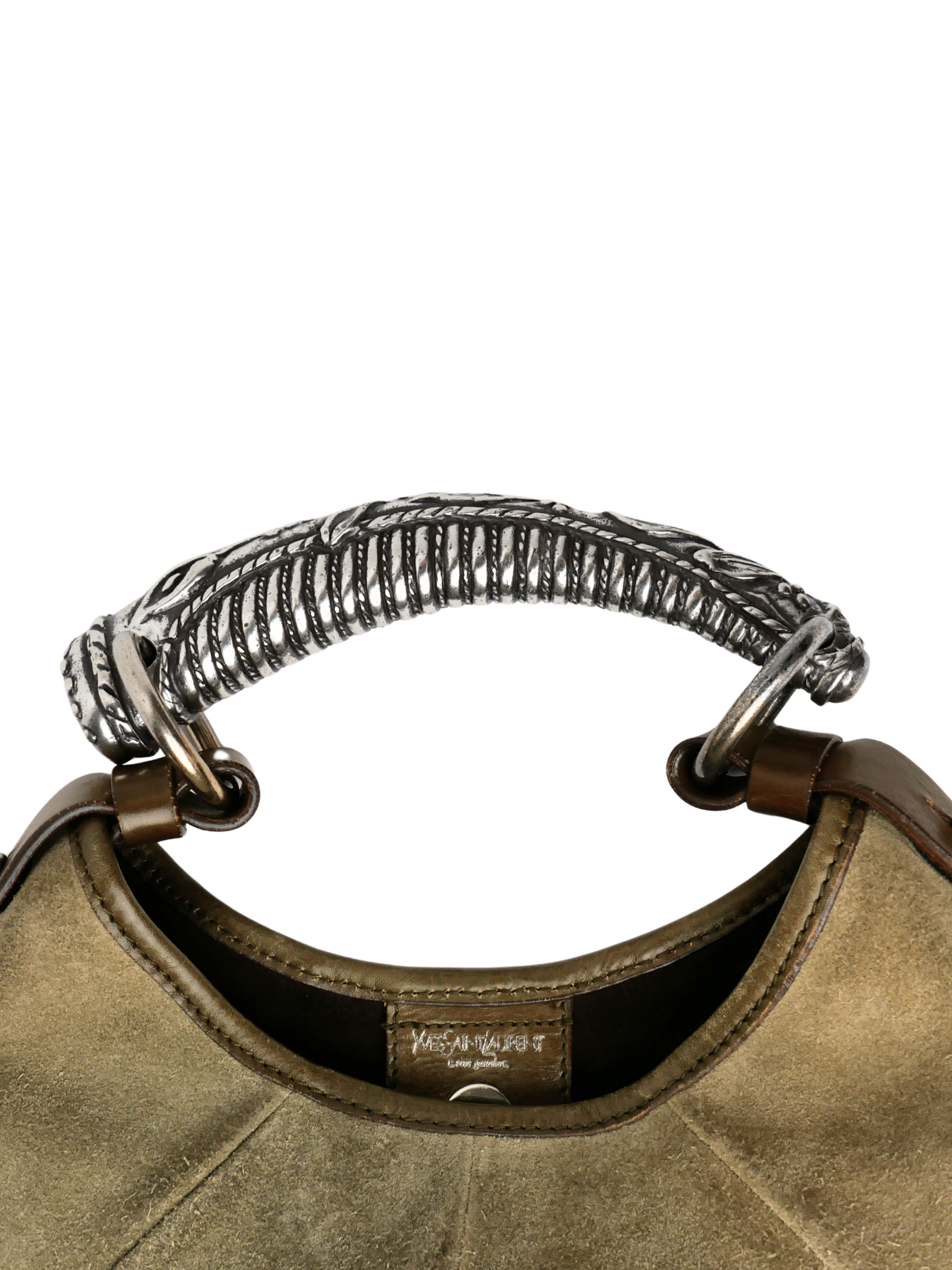 Vintage Yves Saint Laurent Mombasa Horn Handle Suede Bag Grey/Olive