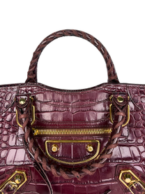 Balenciaga Metallic Edge Croc-Embossed Burgundy Mini City Bag