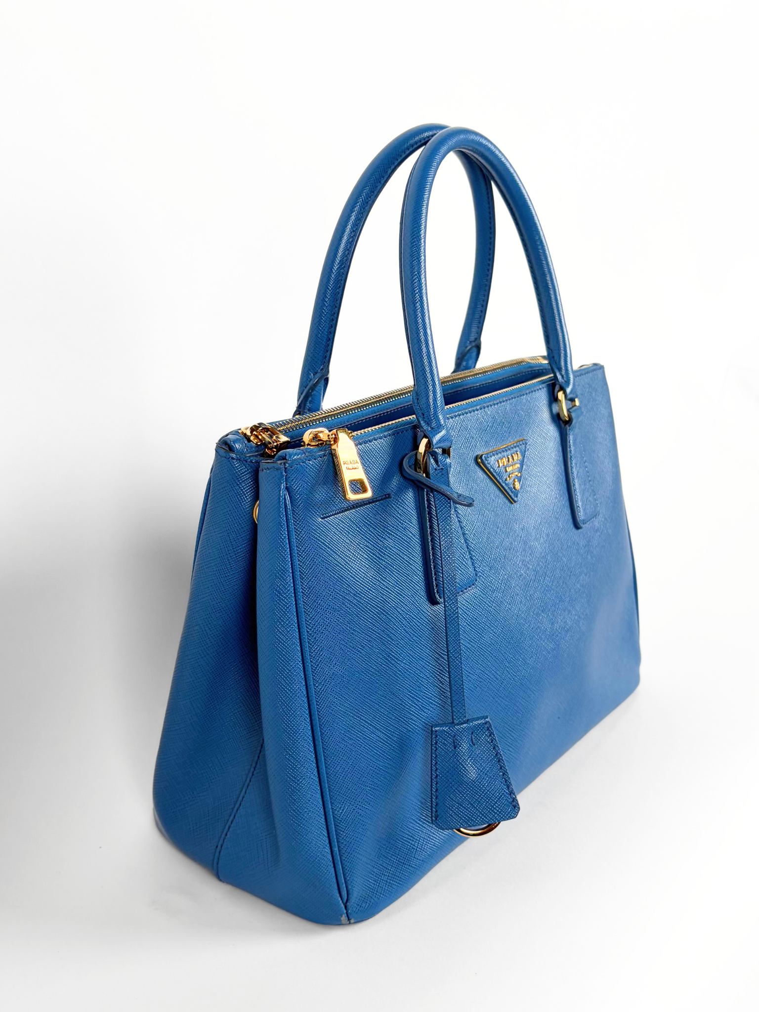 PRADA SAFFIANO LUX GALLERIA DOUBLE-ZIP TOTE BLUE