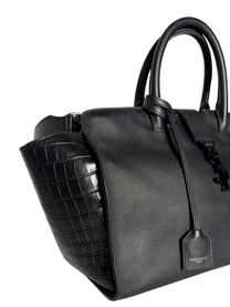 Saint Laurent Black Croc Embossed Leather Baby Downtown Cabas Tote
