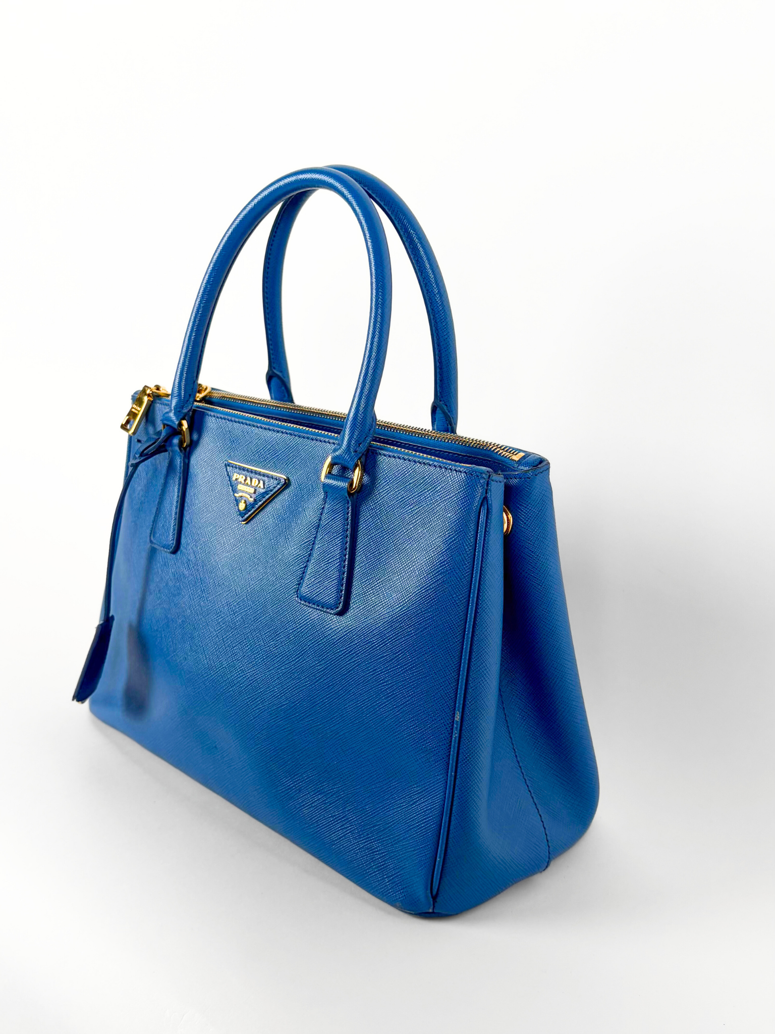 PRADA SAFFIANO LUX GALLERIA DOUBLE-ZIP TOTE BLUE