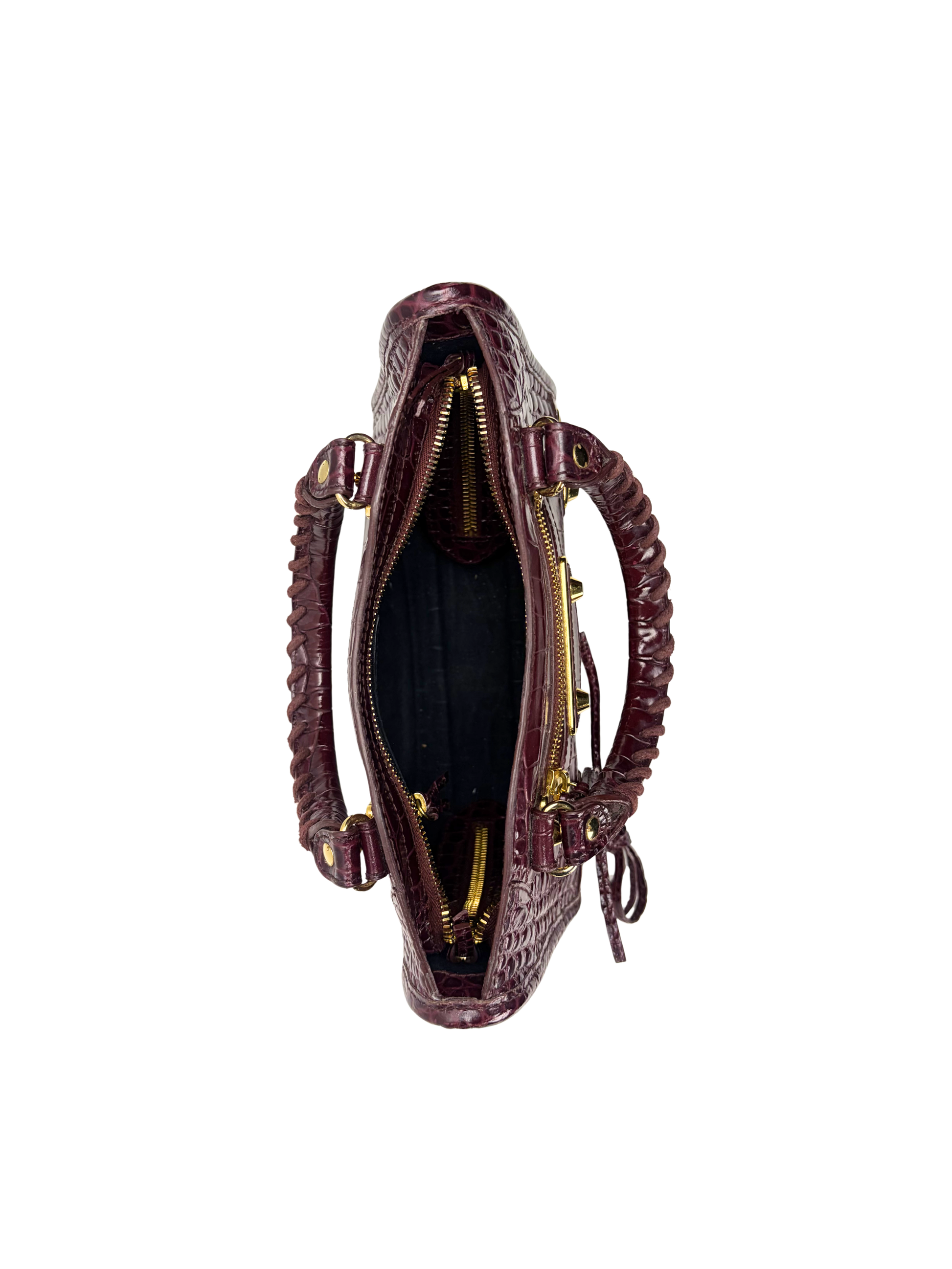 Balenciaga Metallic Edge Croc-Embossed Burgundy Mini City Bag
