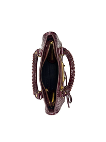 Balenciaga Metallic Edge Croc-Embossed Burgundy Mini City Bag