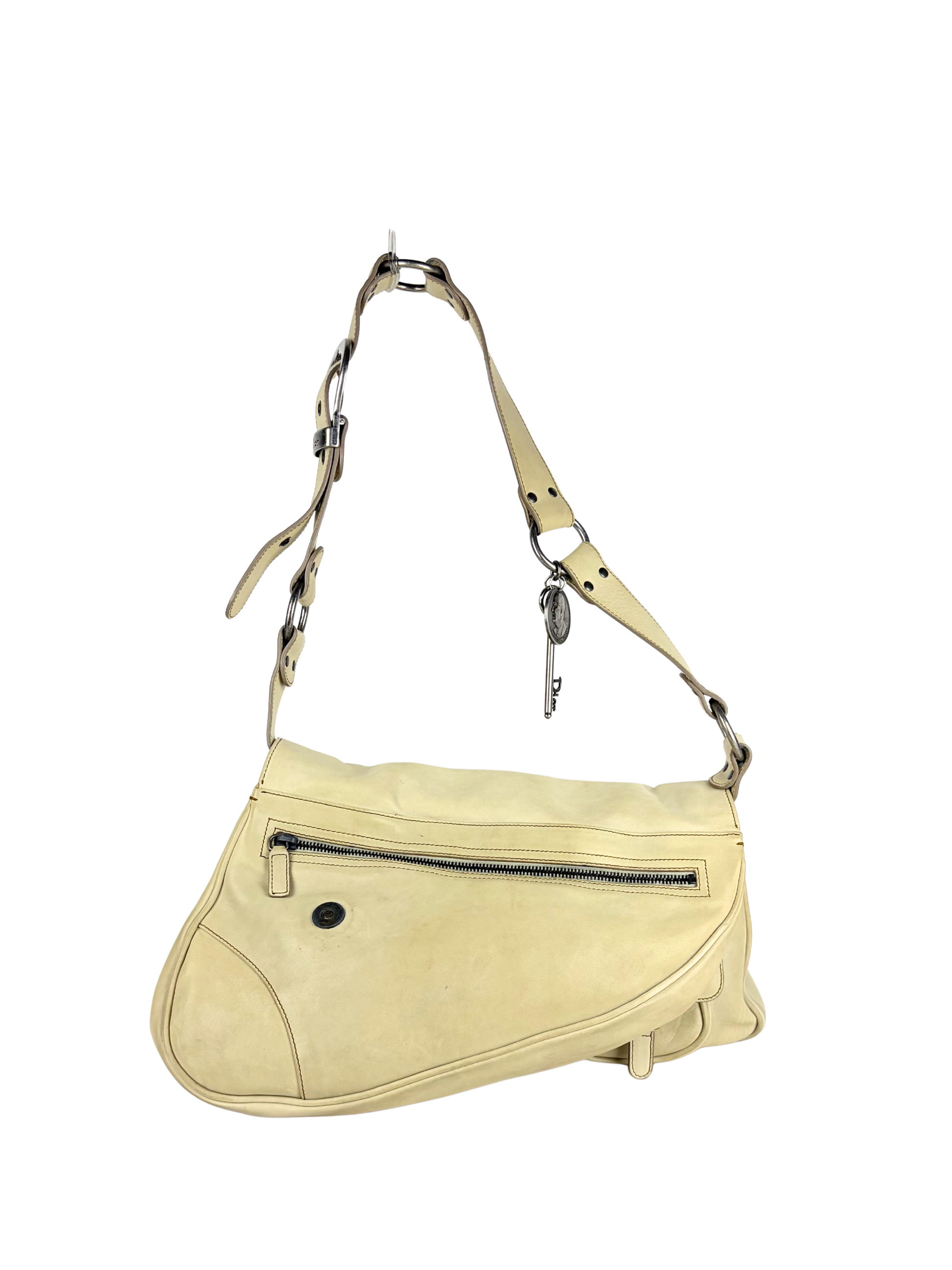 Vintage Dior 2000s Gaucho Double Saddle Bag in Cream Leather