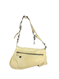 Vintage Dior 2000s Gaucho Double Saddle Bag in Cream Leather