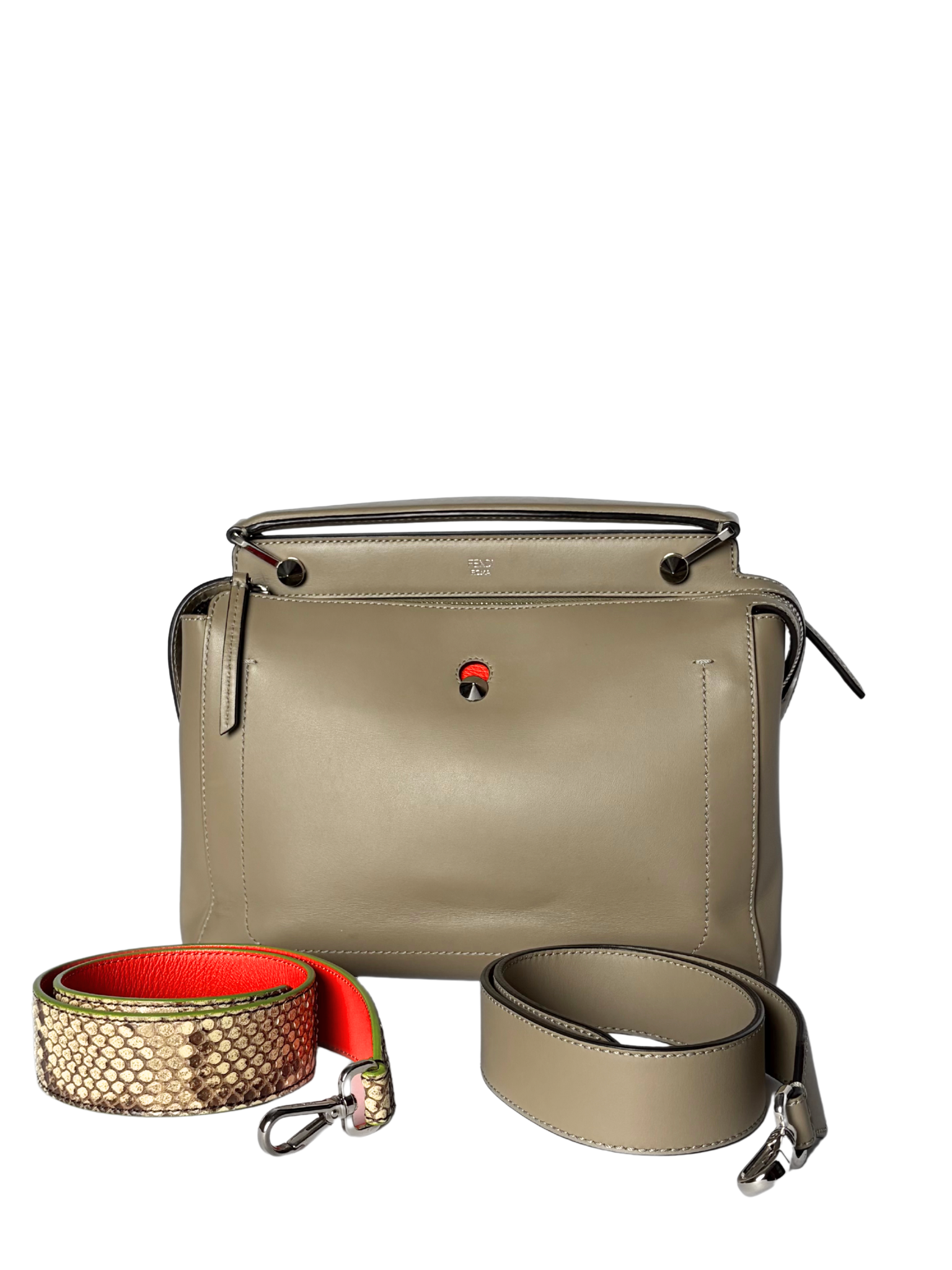 Fendi Dotcom Top Handle Bag in Khaki Leather