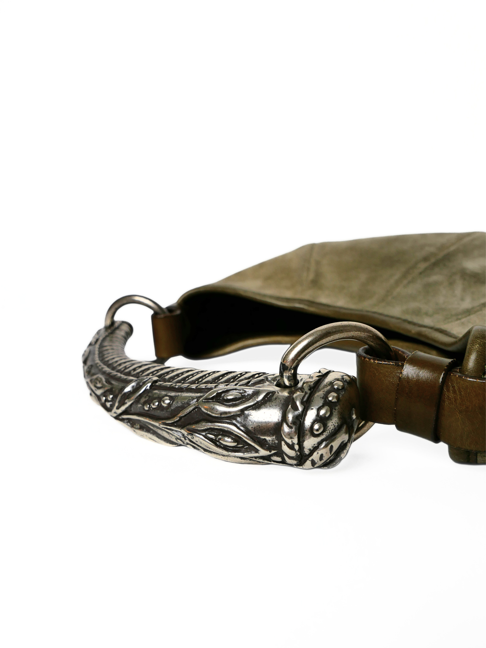 Vintage Yves Saint Laurent Mombasa Horn Handle Suede Bag Grey/Olive
