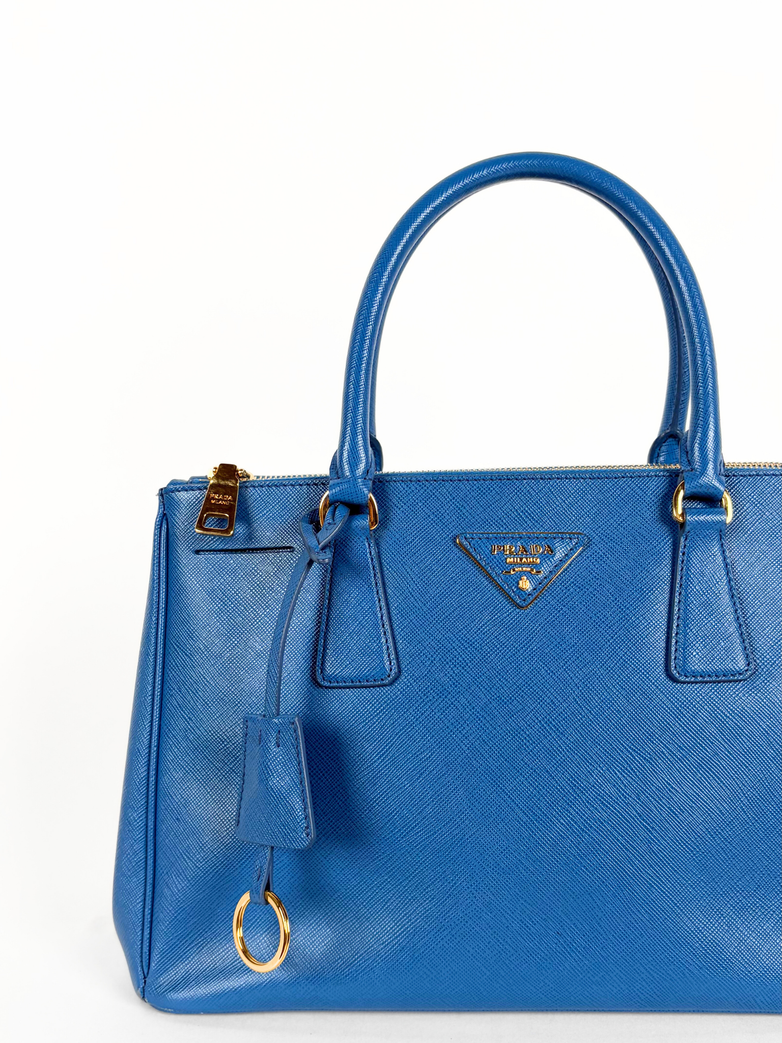 PRADA SAFFIANO LUX GALLERIA DOUBLE-ZIP TOTE BLUE