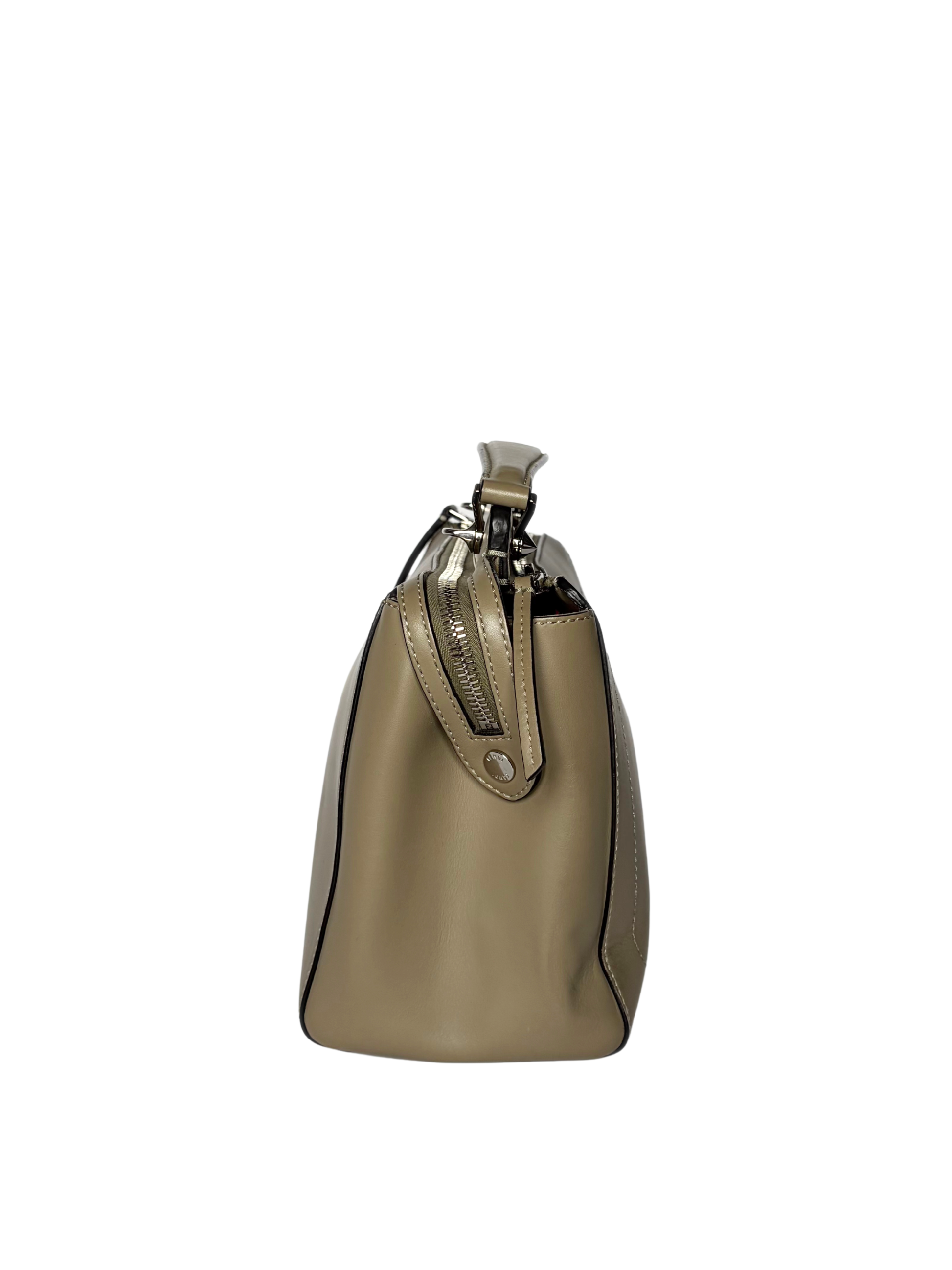 Fendi Dotcom Top Handle Bag in Khaki Leather