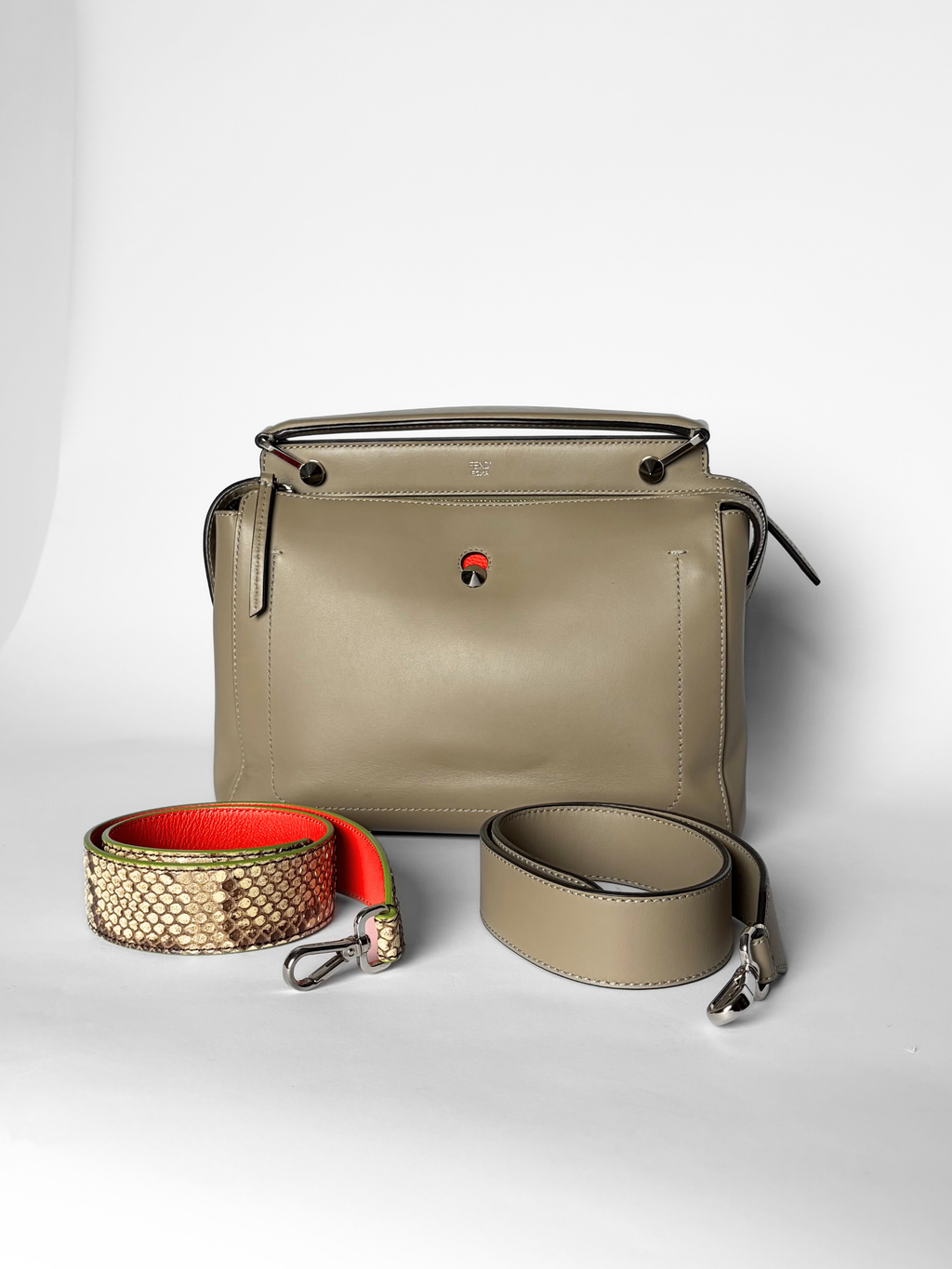 Fendi Dotcom Top Handle Bag in Khaki Leather