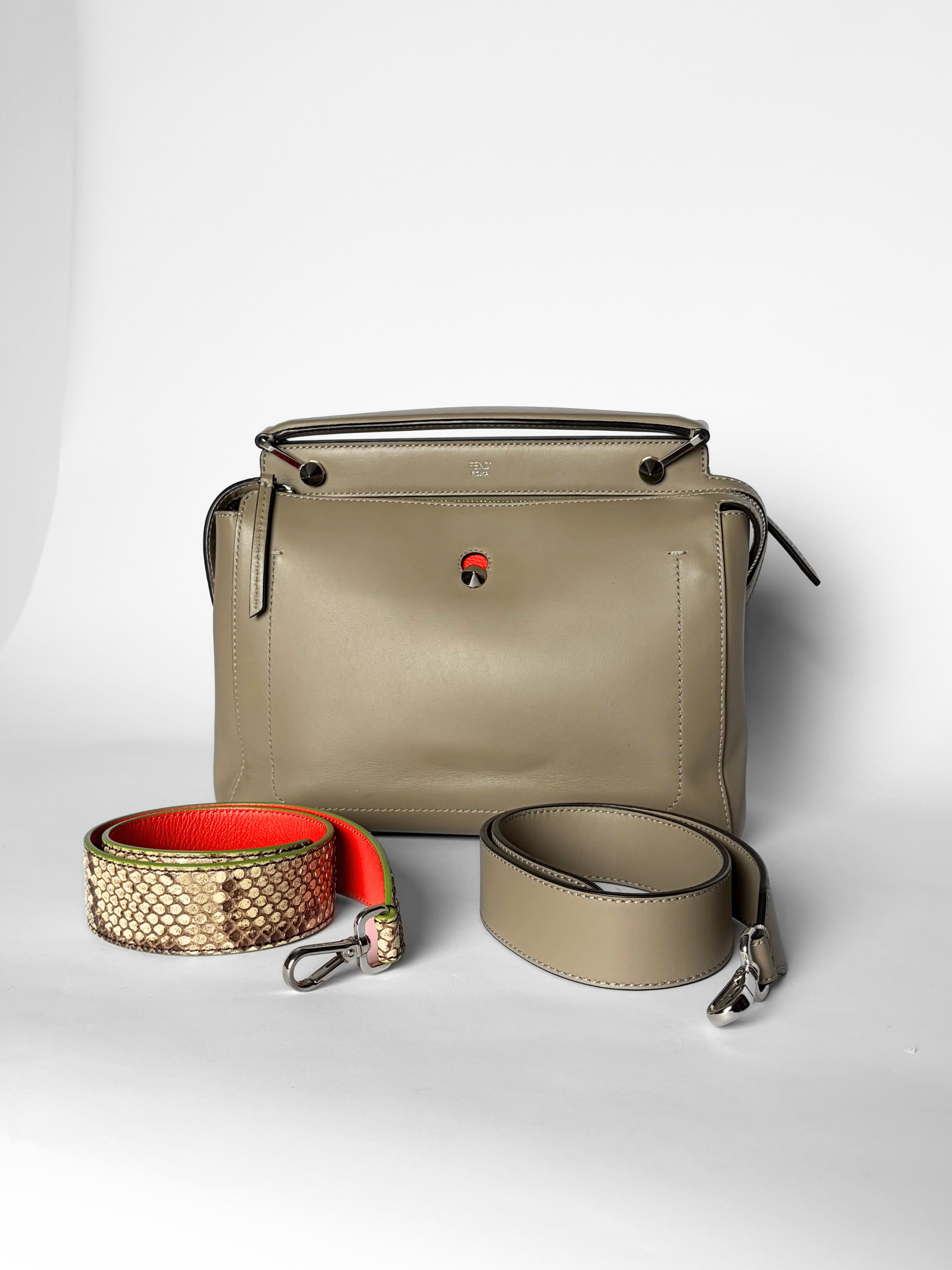 Fendi Dotcom Top Handle Bag in Khaki Leather