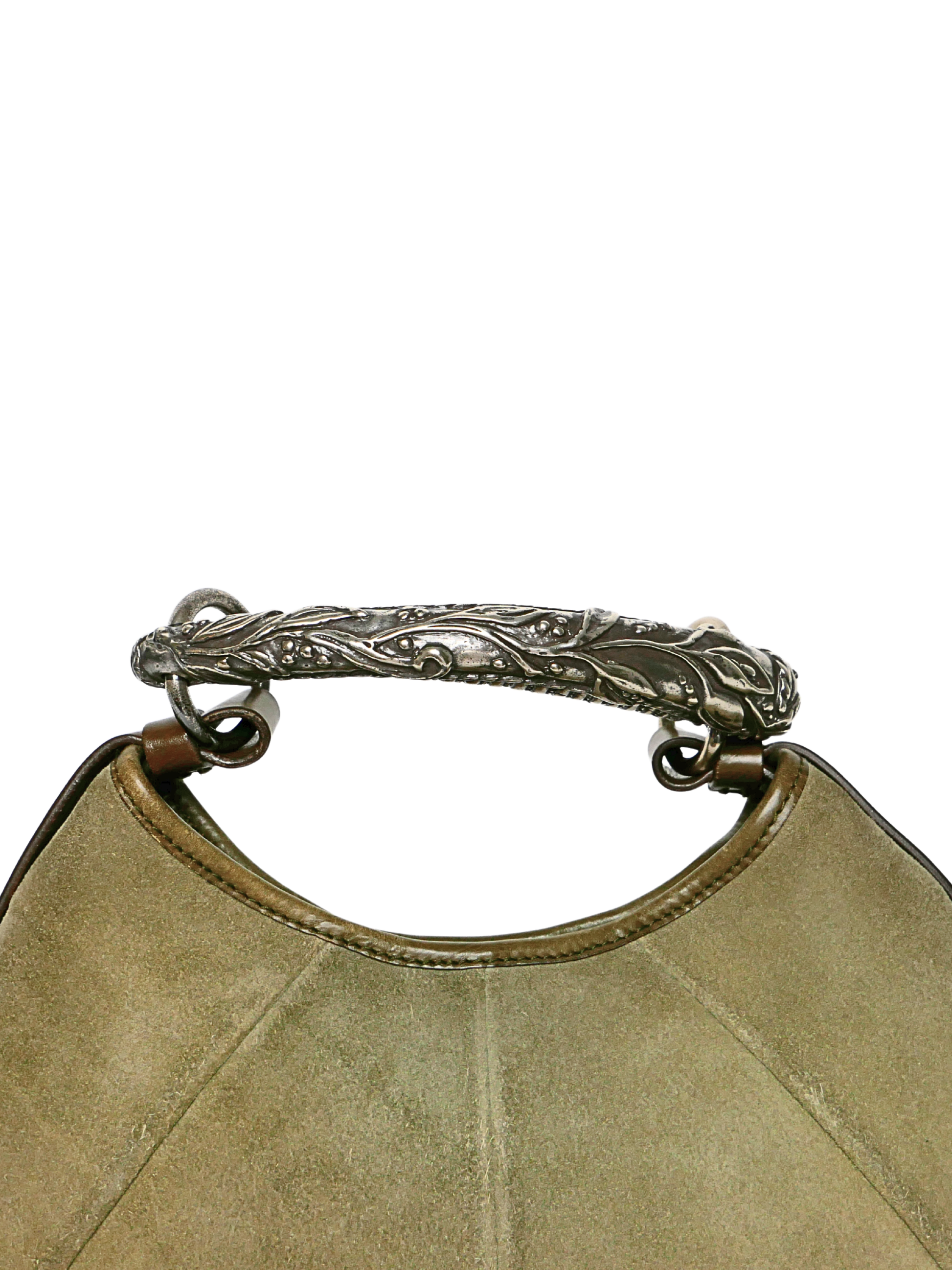 Vintage Yves Saint Laurent Mombasa Horn Handle Suede Bag Grey/Olive