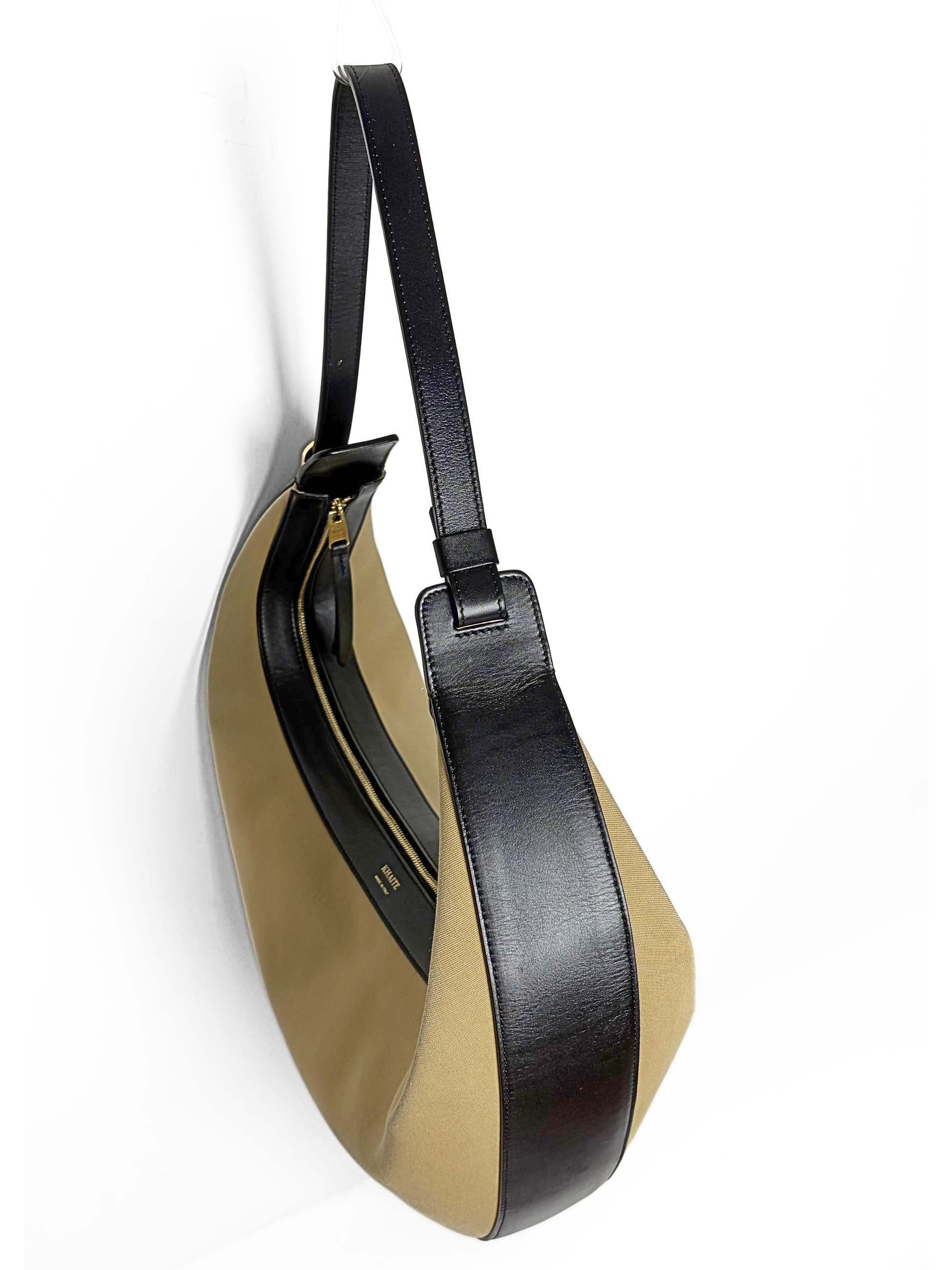 Khaite Augustina Canvas Hobo Bag with Leather trim