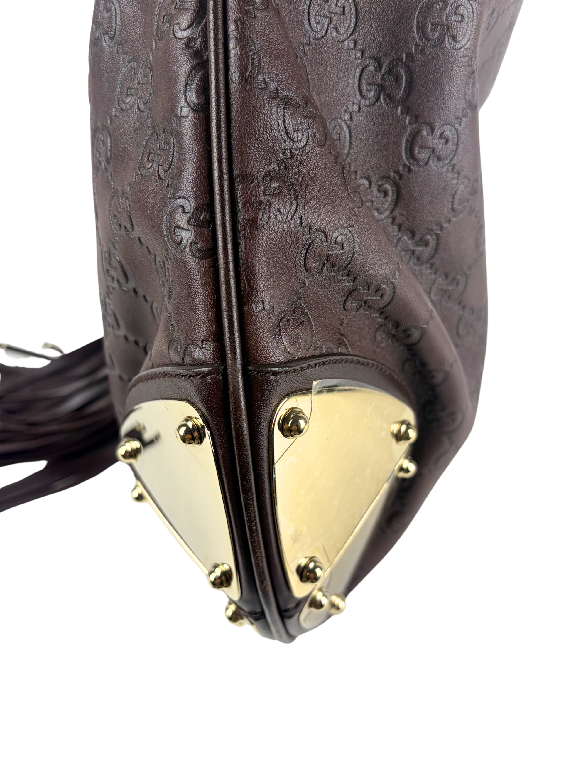 Vintage Gucci Babushka Indy Hobo Bag in Embossed Guccisima Leather &amp; Bamboo Tassels