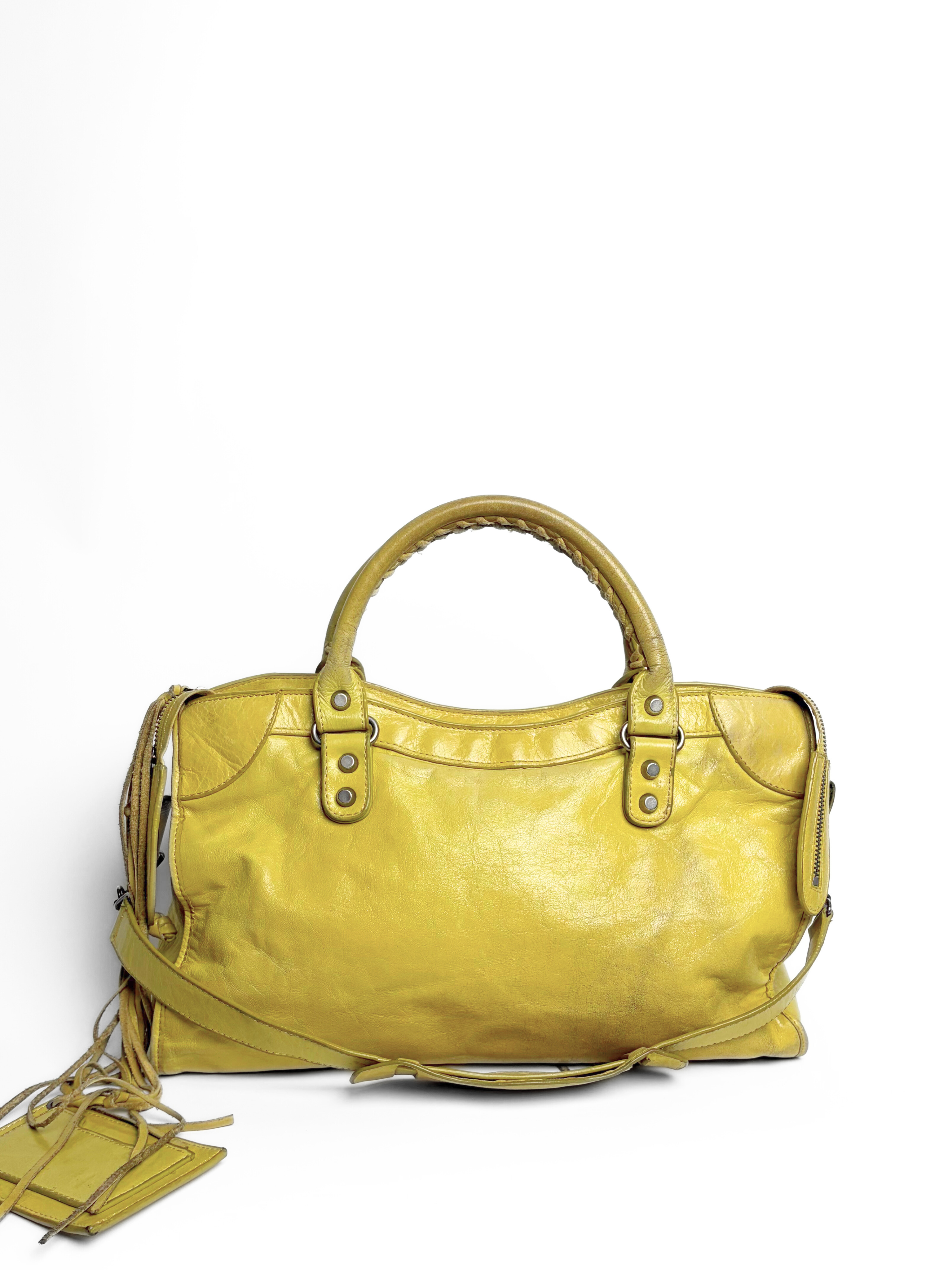 Vintage Balenciaga City Bag in Yellow Leather