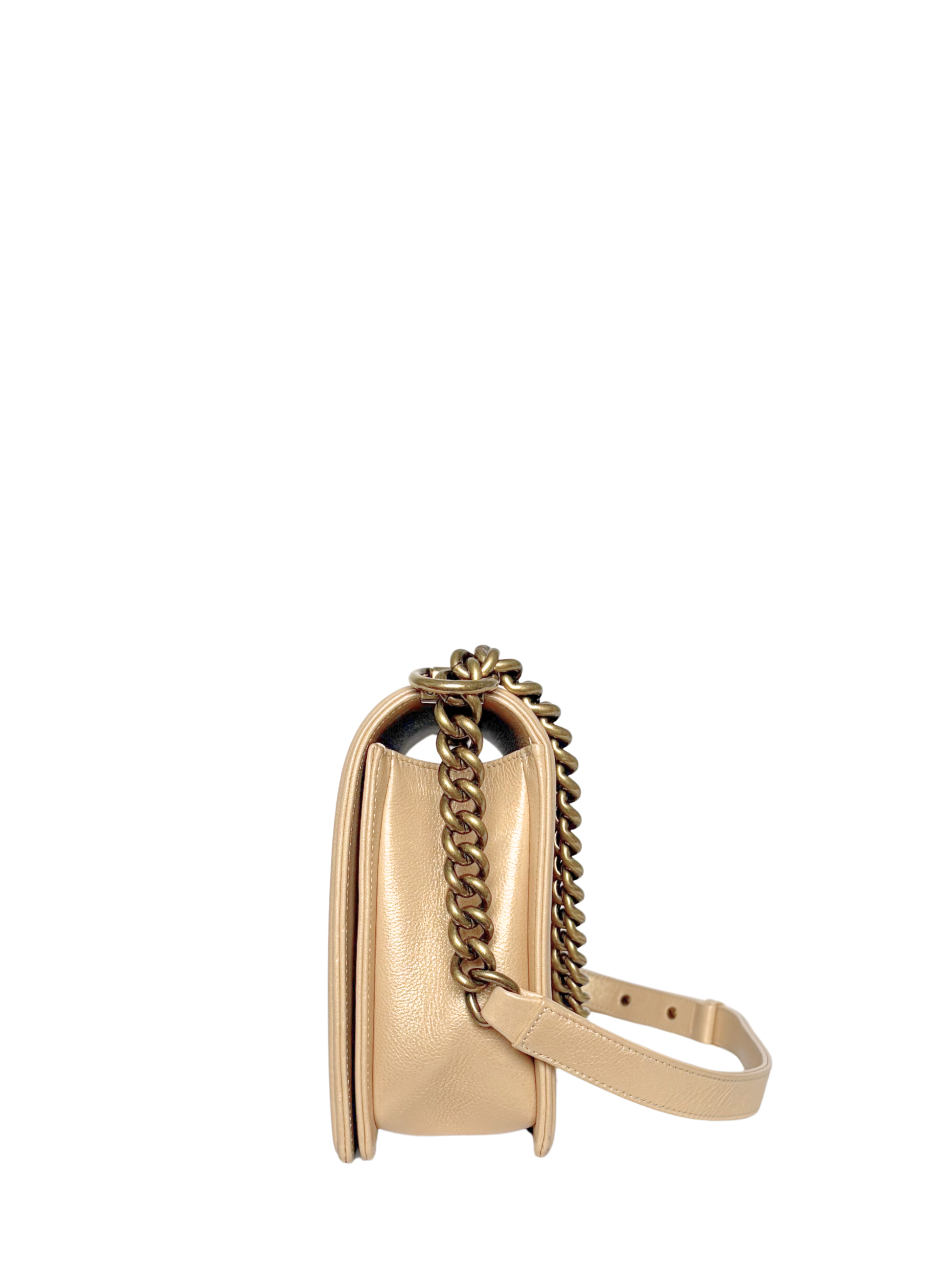 Chanel Boy Bag Medium Quilted Lambskin Beige with Gold Hardware
