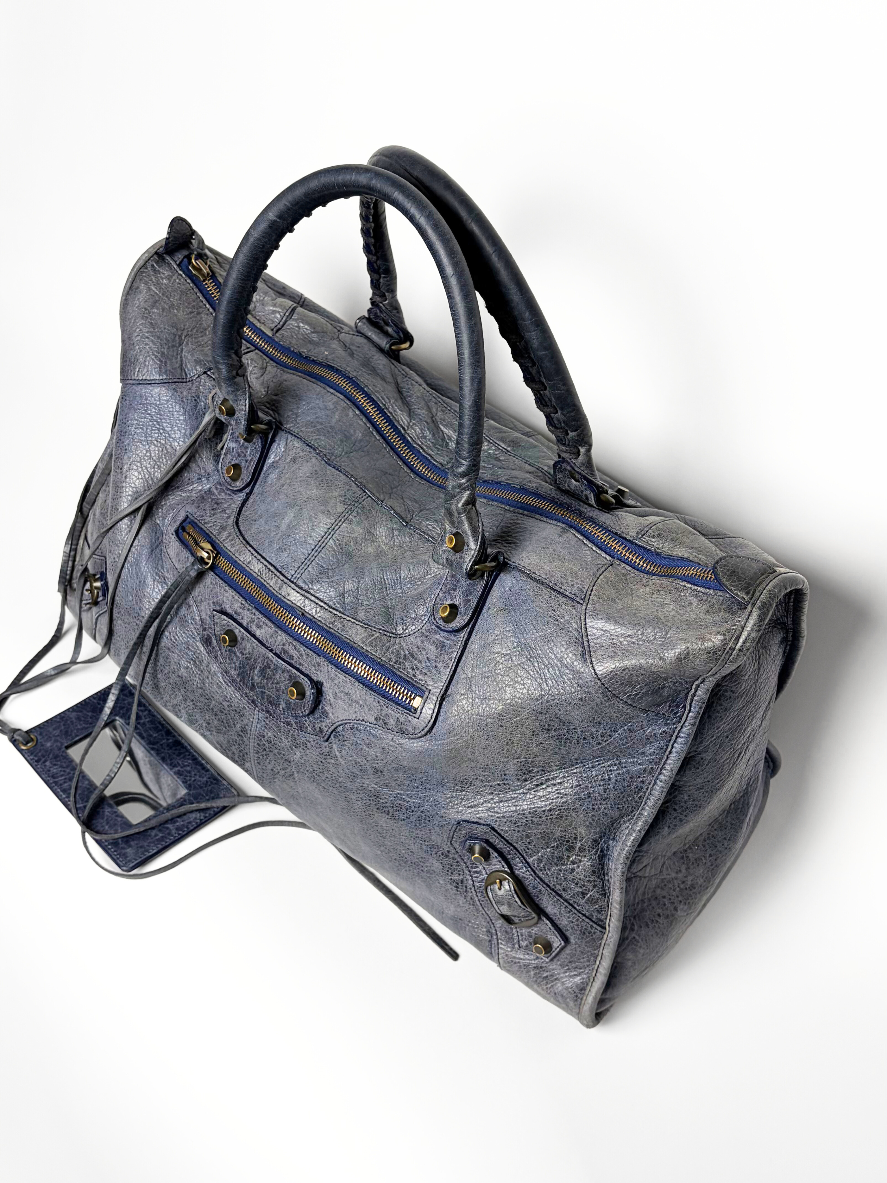 Balenciaga Classic Work Bag Grey/Navy Distressed Leather