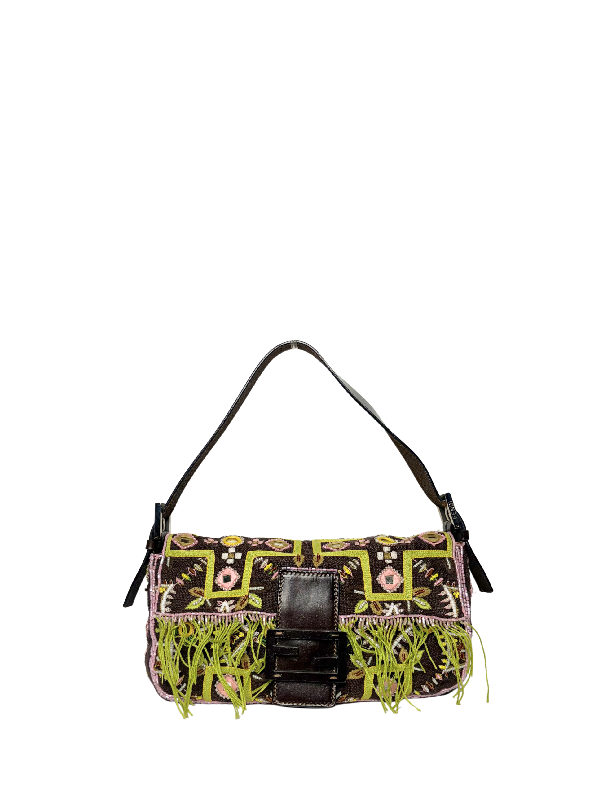 Vintage Fendi Beaded Mirror Fringe Baguette Bag