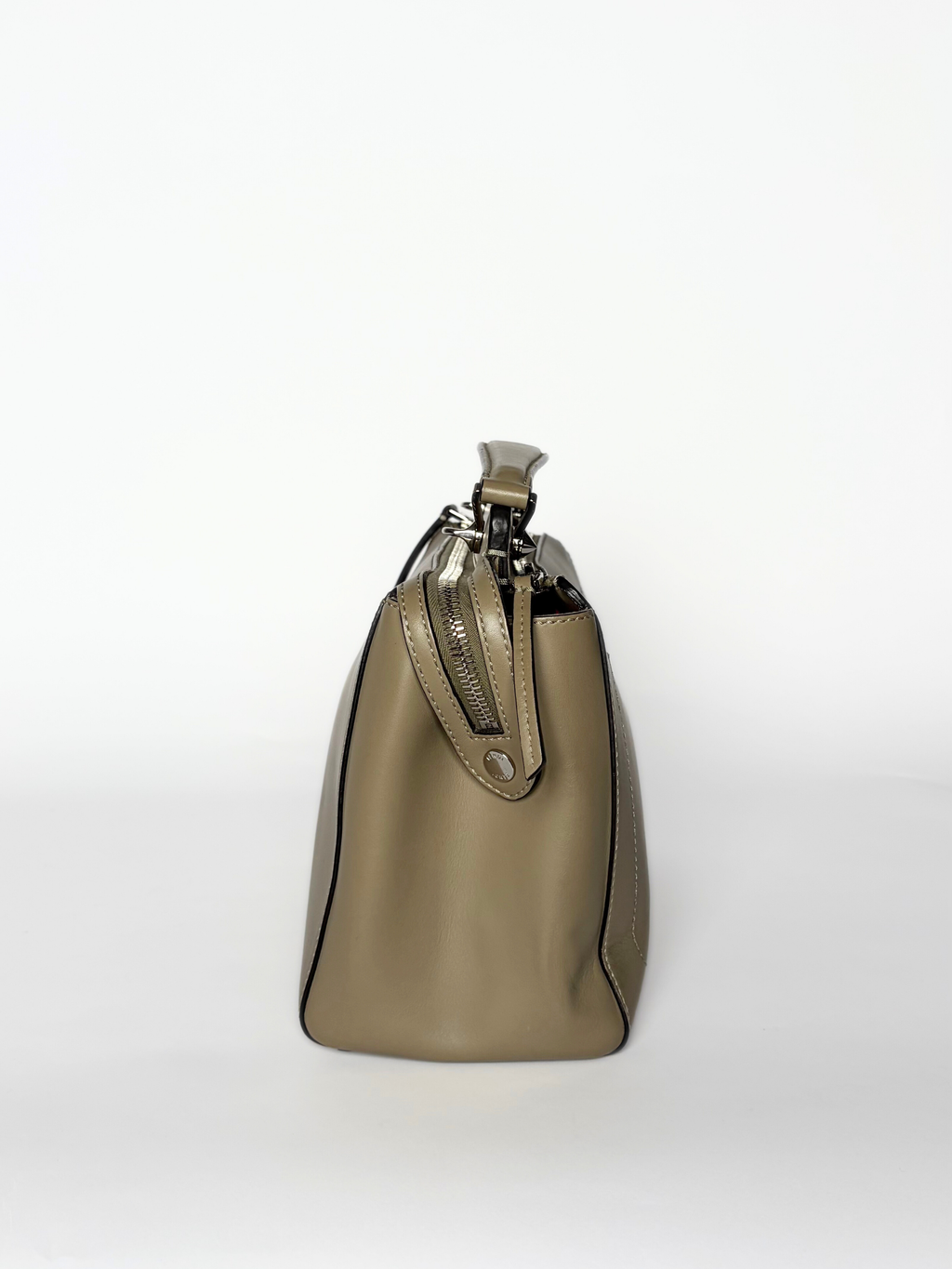 Fendi Dotcom Top Handle Bag in Khaki Leather
