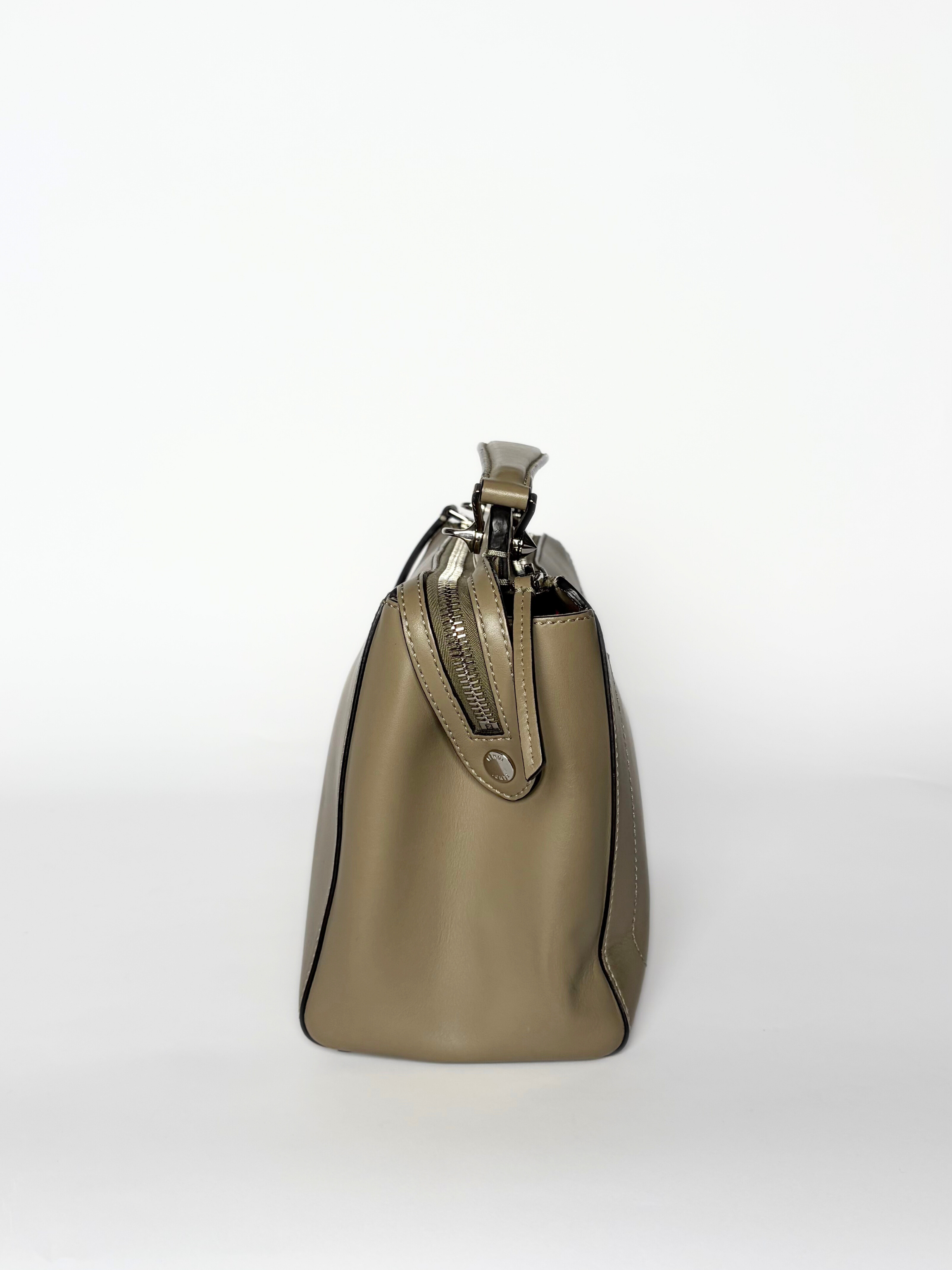 Fendi Dotcom Top Handle Bag in Khaki Leather