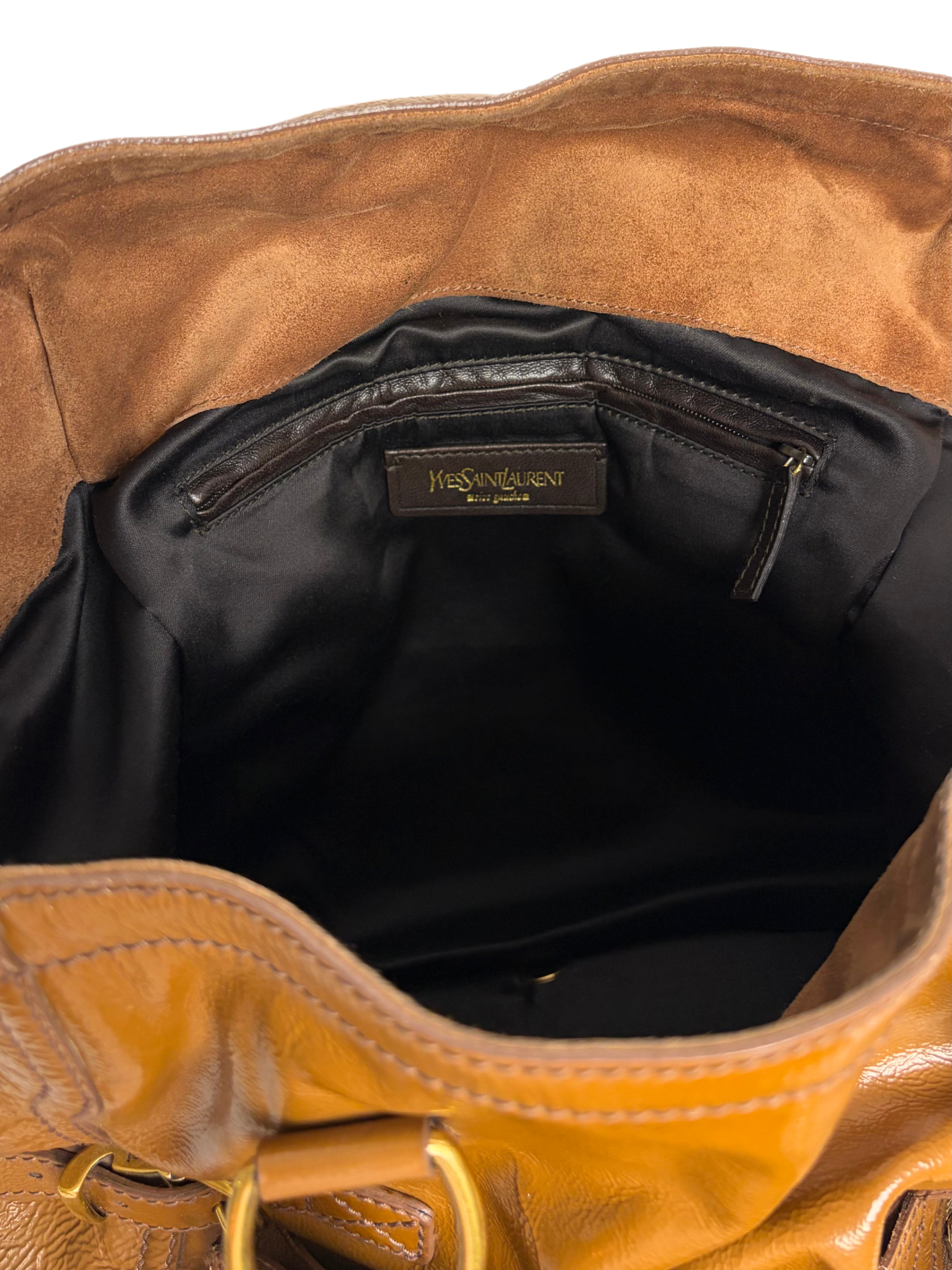 Vintage Saint Laurent Downtown Tote Bag Camel Glossy Leather