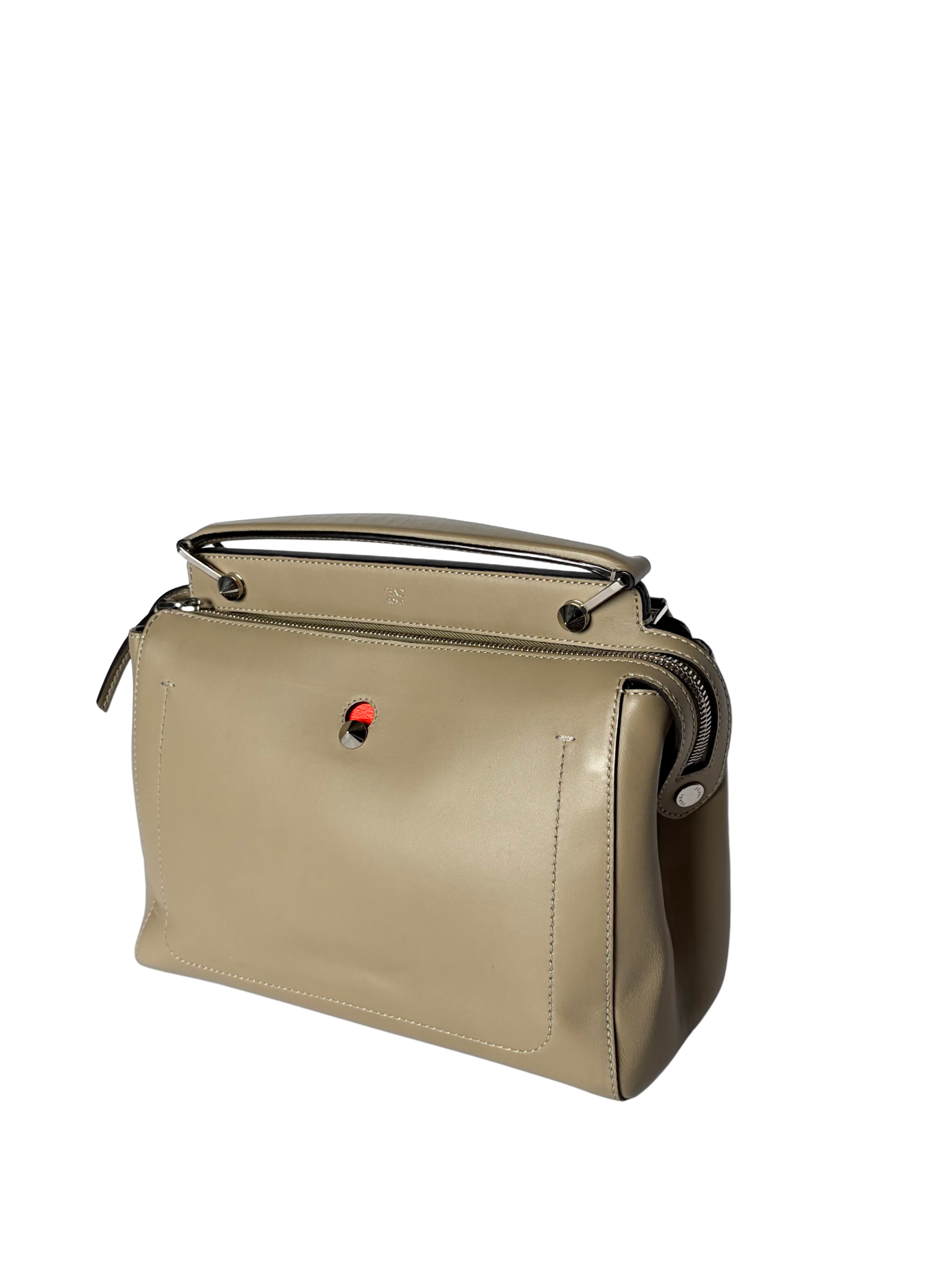 Fendi Dotcom Top Handle Bag in Khaki Leather