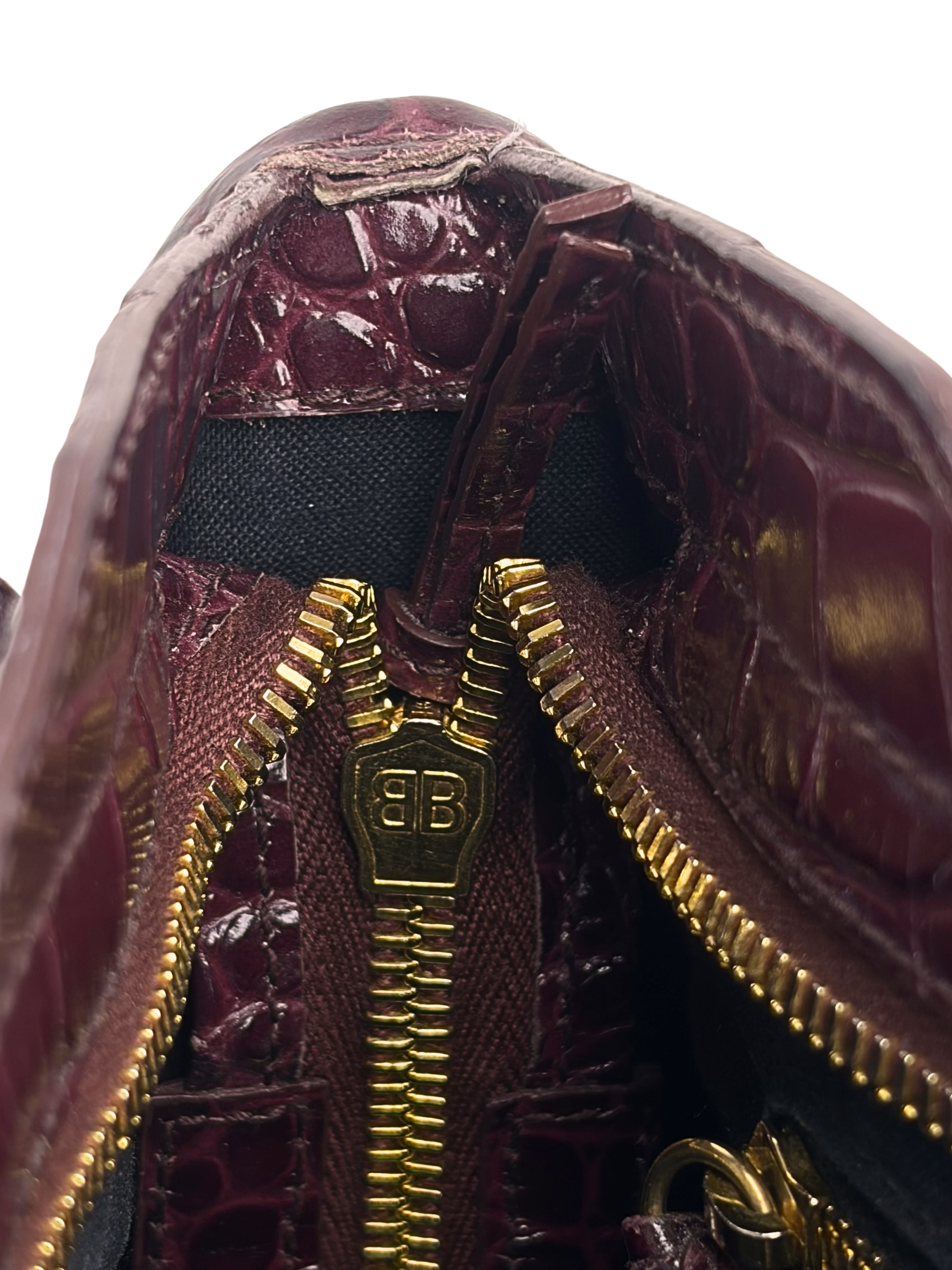 Balenciaga Metallic Edge Croc-Embossed Burgundy Mini City Bag
