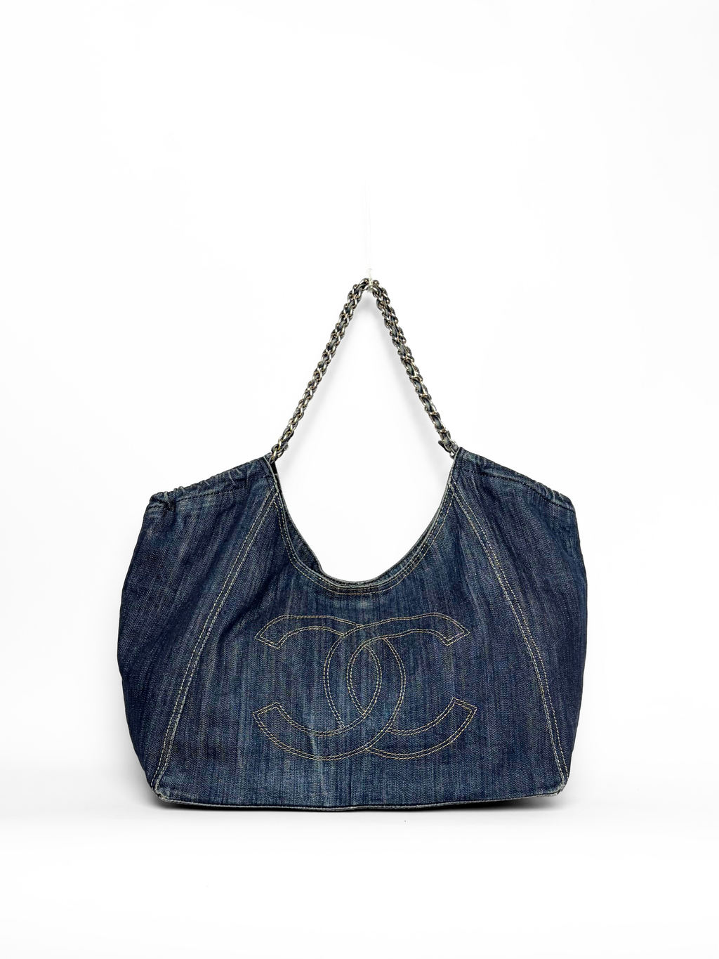 Chanel Coco Cabas Tote Bag Blue Denim with Chain-Link Handles