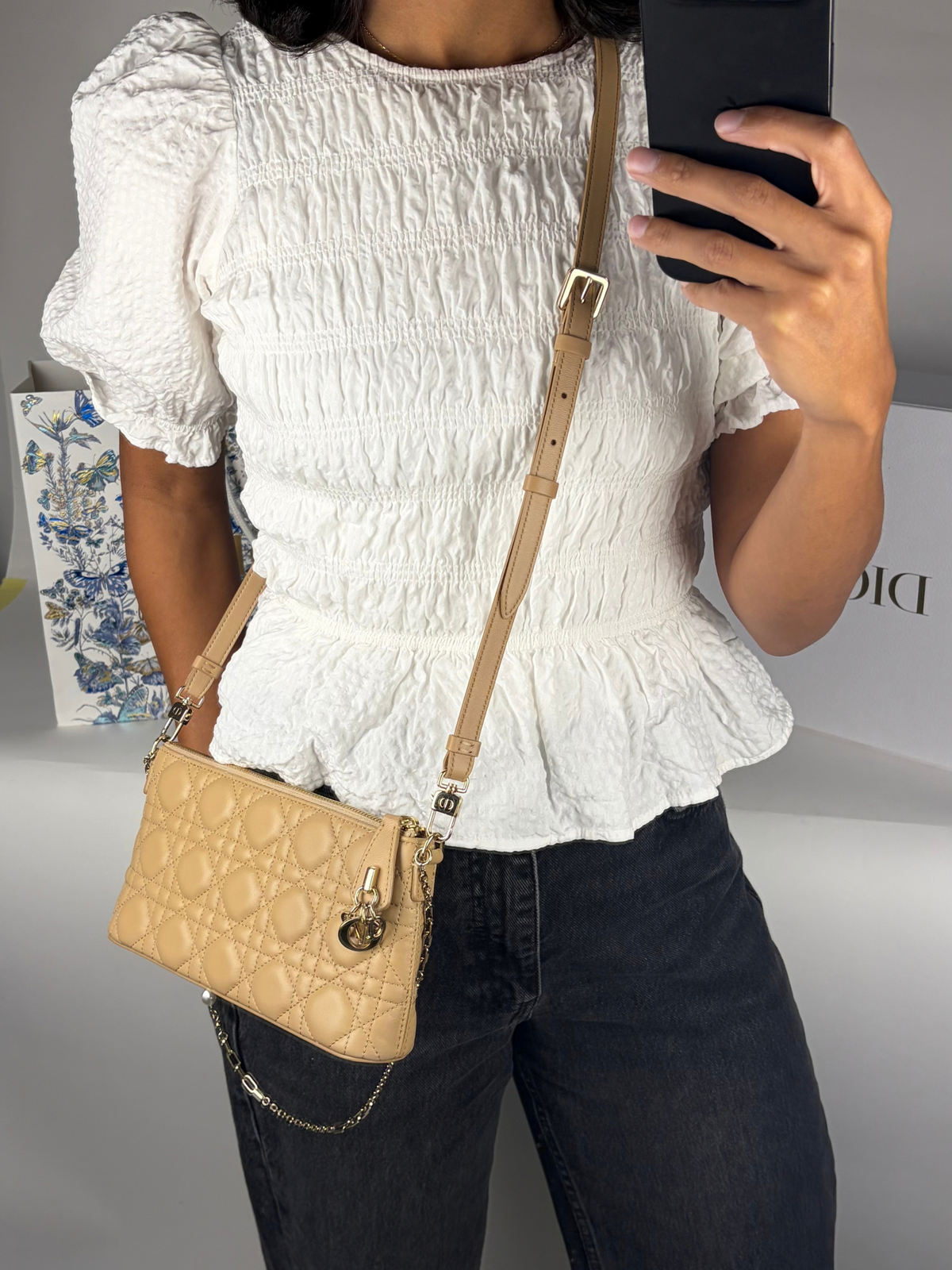 Dior Miss Dior Pouch in Biscuit Cannage Lambskin