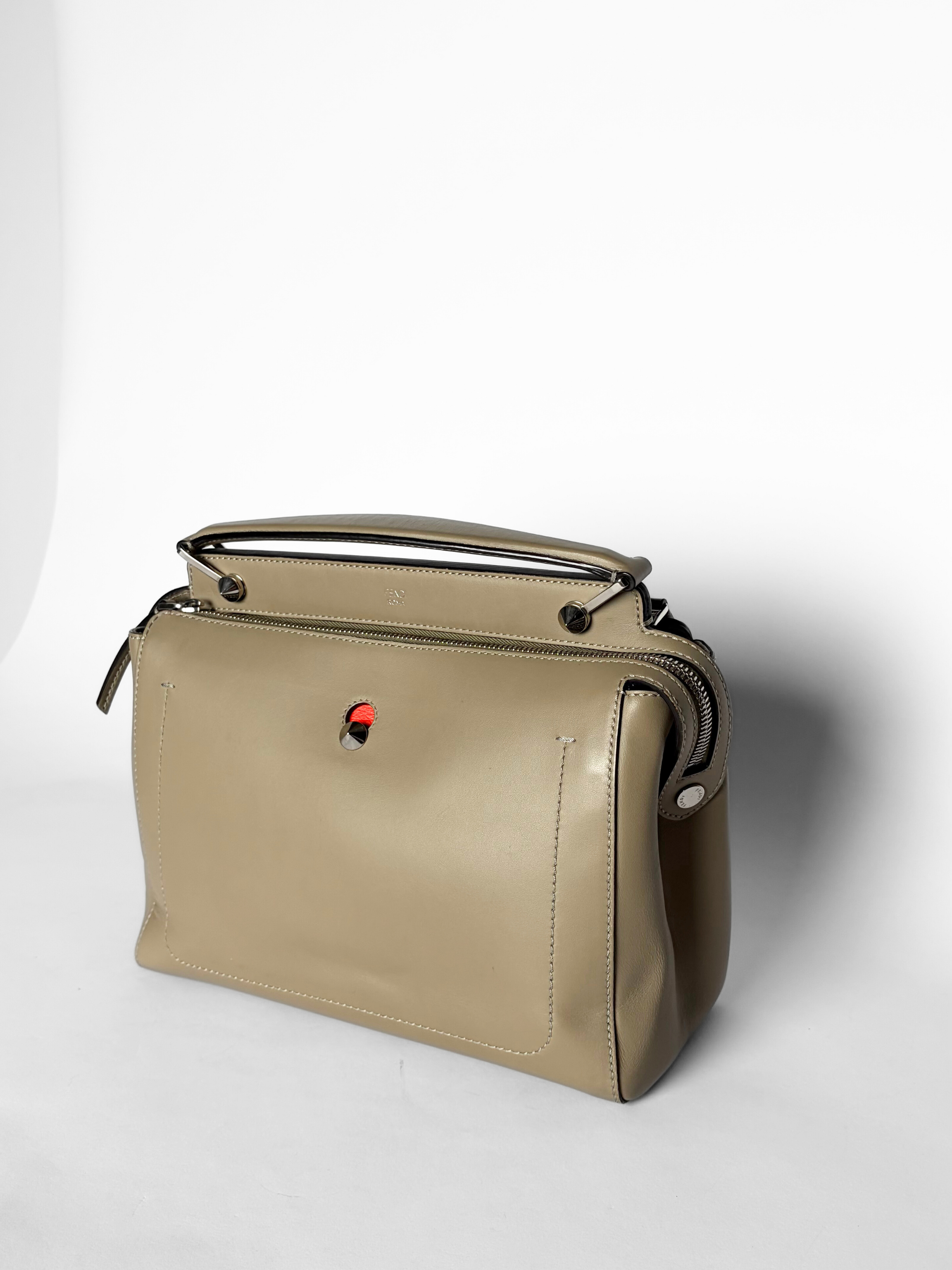 Fendi Dotcom Top Handle Bag in Khaki Leather