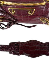 Balenciaga Metallic Edge Croc-Embossed Burgundy Mini City Bag