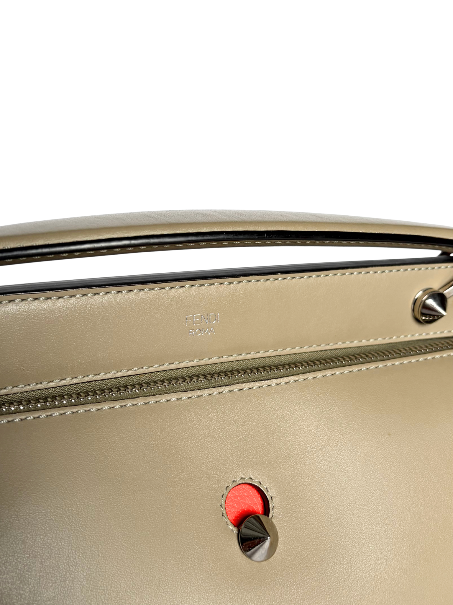 Fendi Dotcom Top Handle Bag in Khaki Leather
