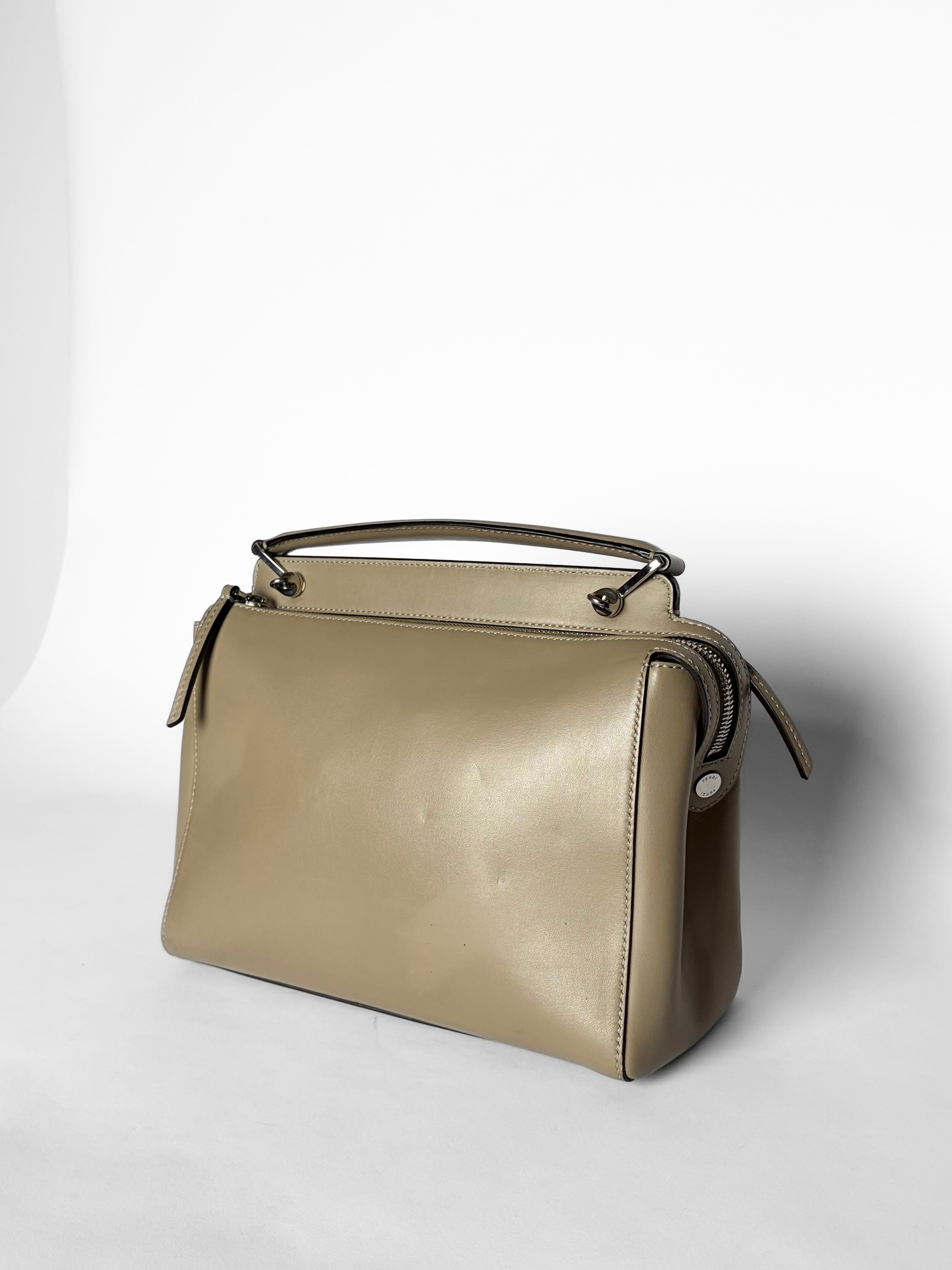 Fendi Dotcom Top Handle Bag in Khaki Leather