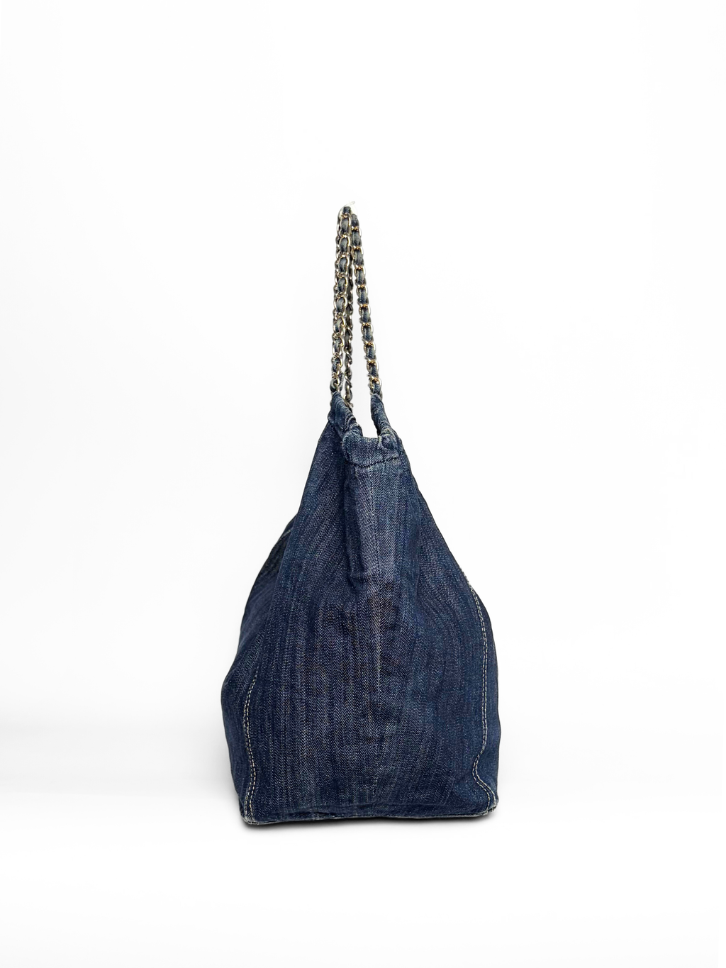 Chanel Coco Cabas Tote Bag Blue Denim with Chain-Link Handles