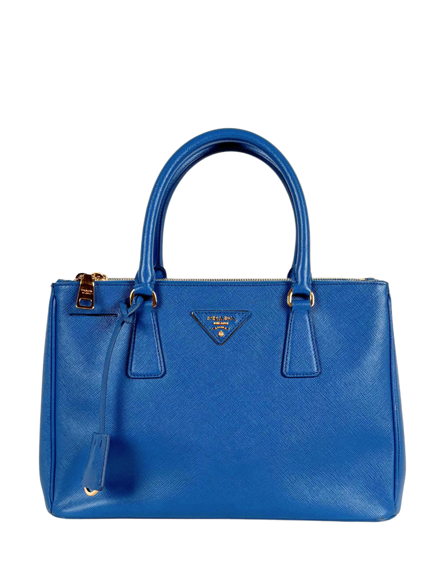 PRADA SAFFIANO LUX GALLERIA DOUBLE-ZIP TOTE BLUE