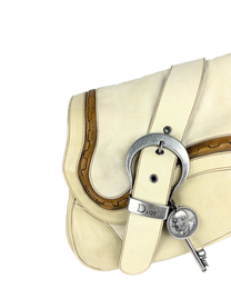 Vintage Dior 2000s Gaucho Double Saddle Bag in Cream Leather
