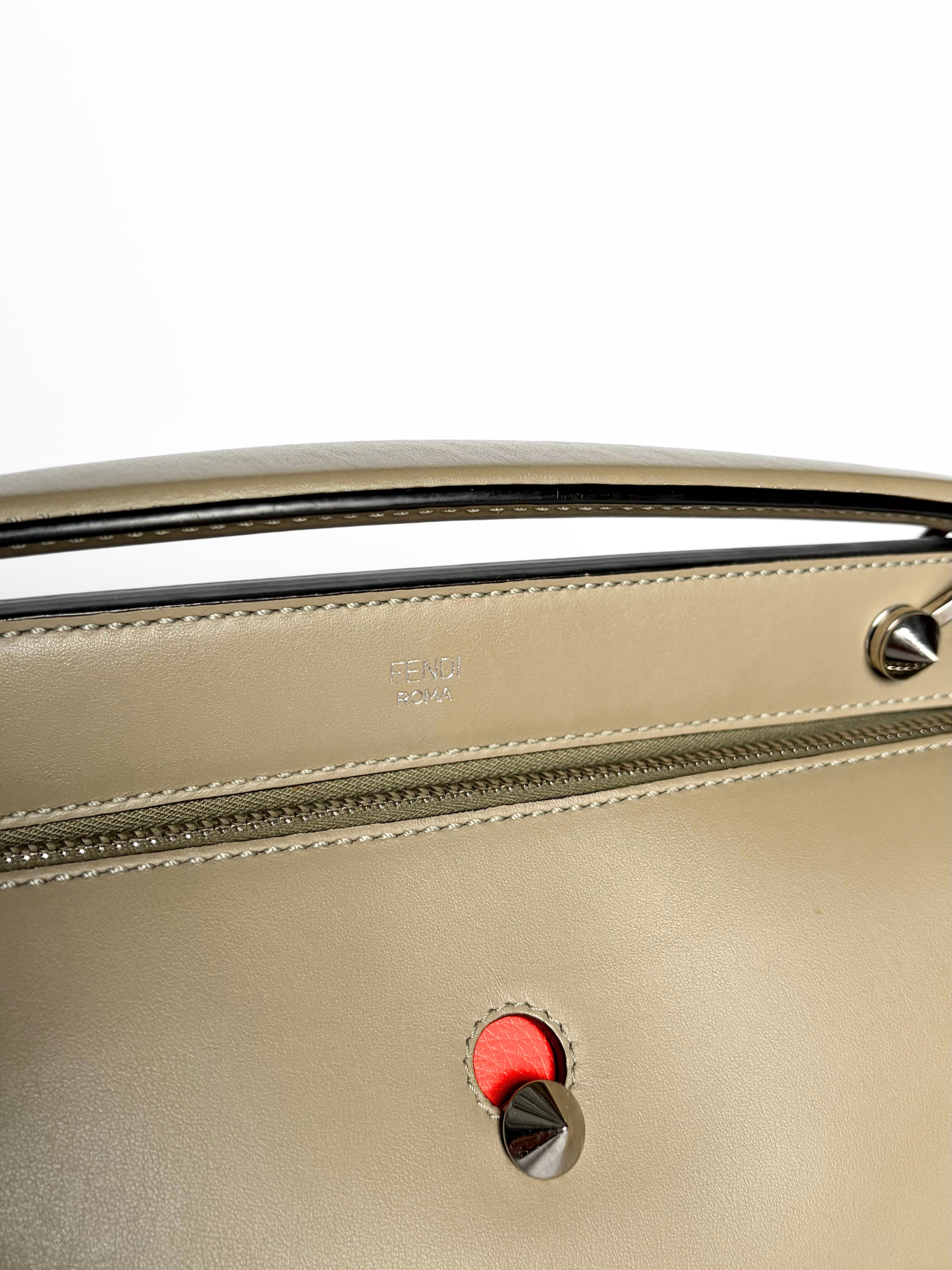 Fendi Dotcom Top Handle Bag in Khaki Leather
