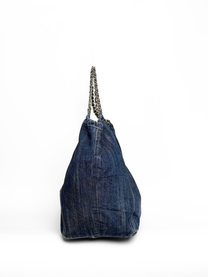 Chanel Coco Cabas Tote Bag Blue Denim with Chain-Link Handles