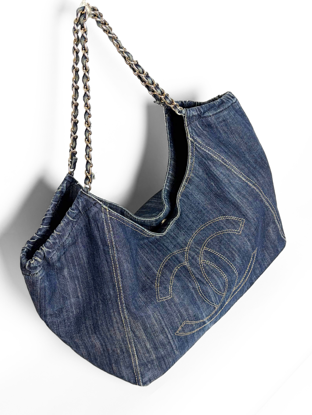 Chanel Coco Cabas Tote Bag Blue Denim with Chain-Link Handles