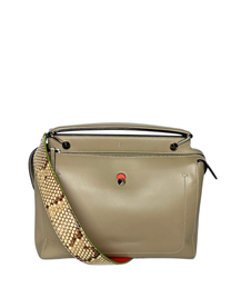 Fendi Dotcom Top Handle Bag in Khaki Leather