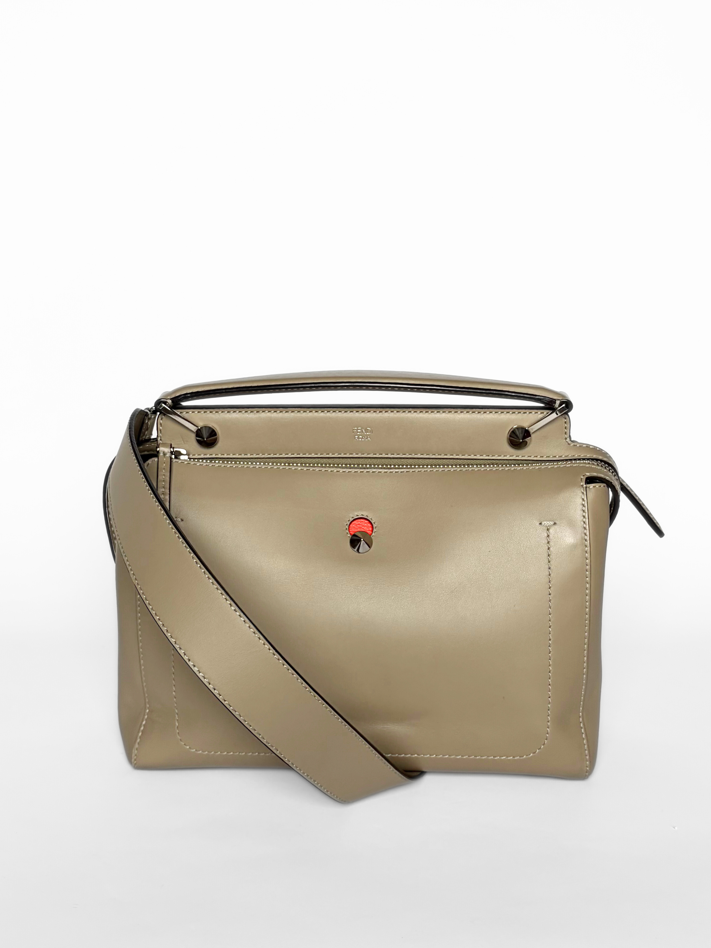 Fendi Dotcom Top Handle Bag in Khaki Leather