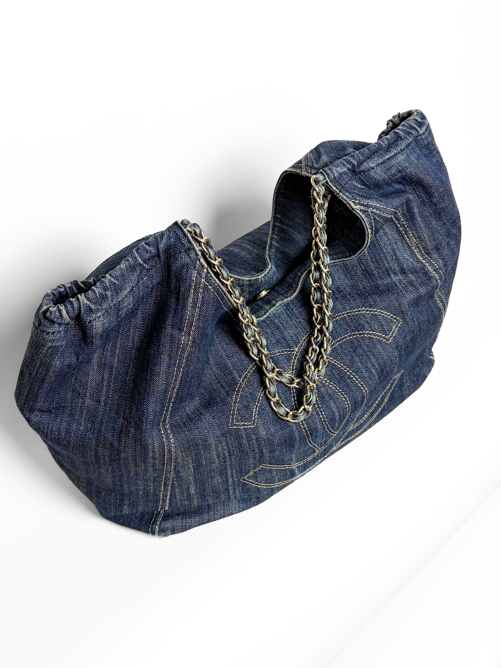 Chanel Coco Cabas Tote Bag Blue Denim with Chain-Link Handles