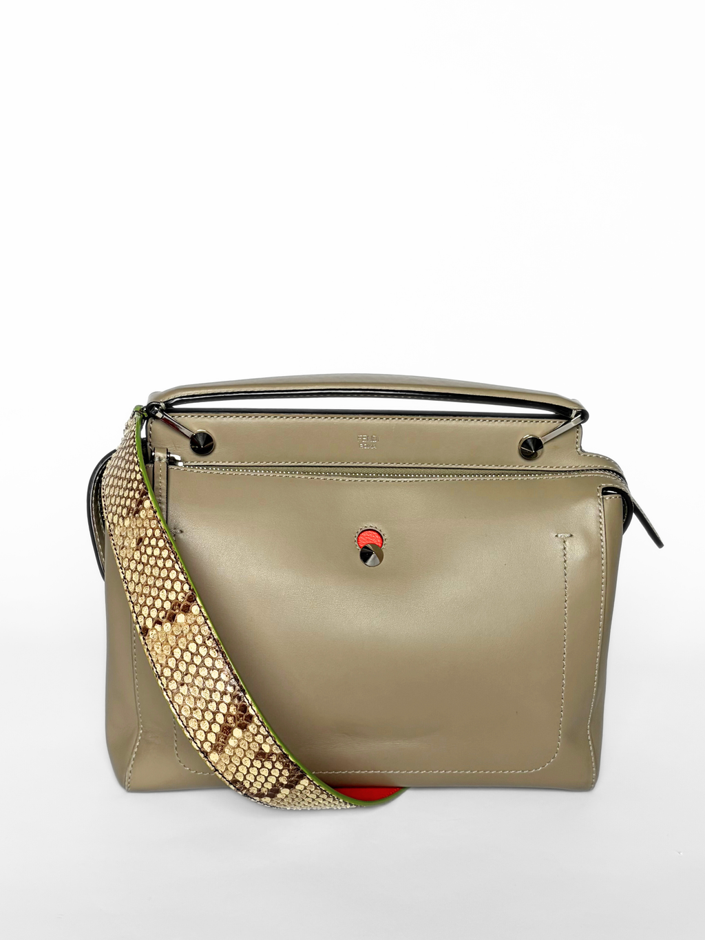 Fendi Dotcom Top Handle Bag in Khaki Leather
