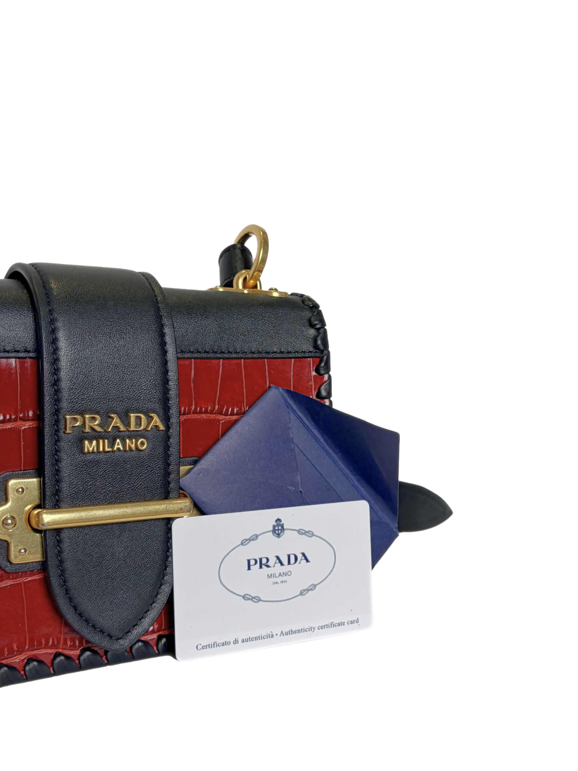 Prada Cahier Flap Bag in Red Croco-Embossed Leather