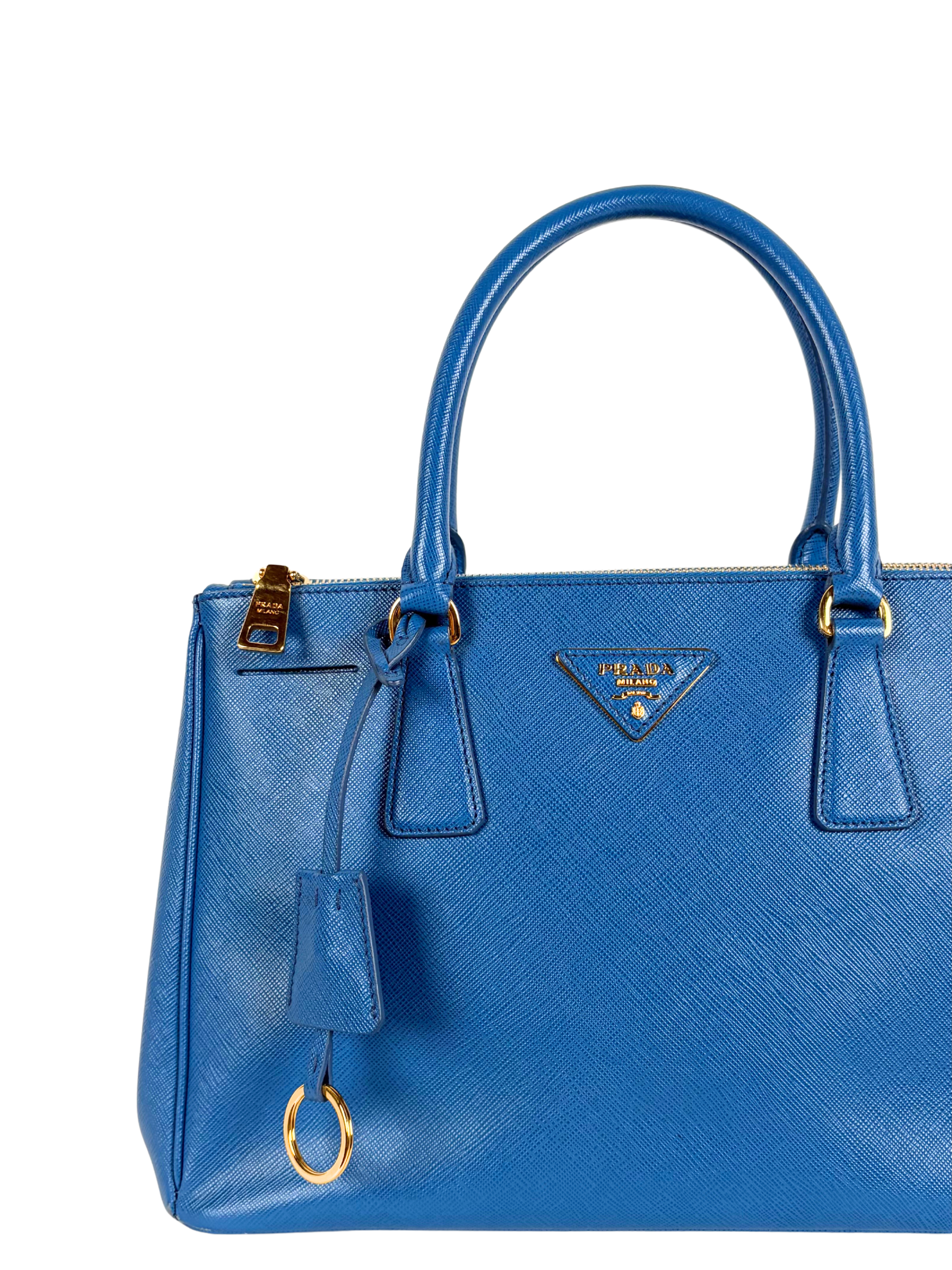 PRADA SAFFIANO LUX GALLERIA DOUBLE-ZIP TOTE BLUE